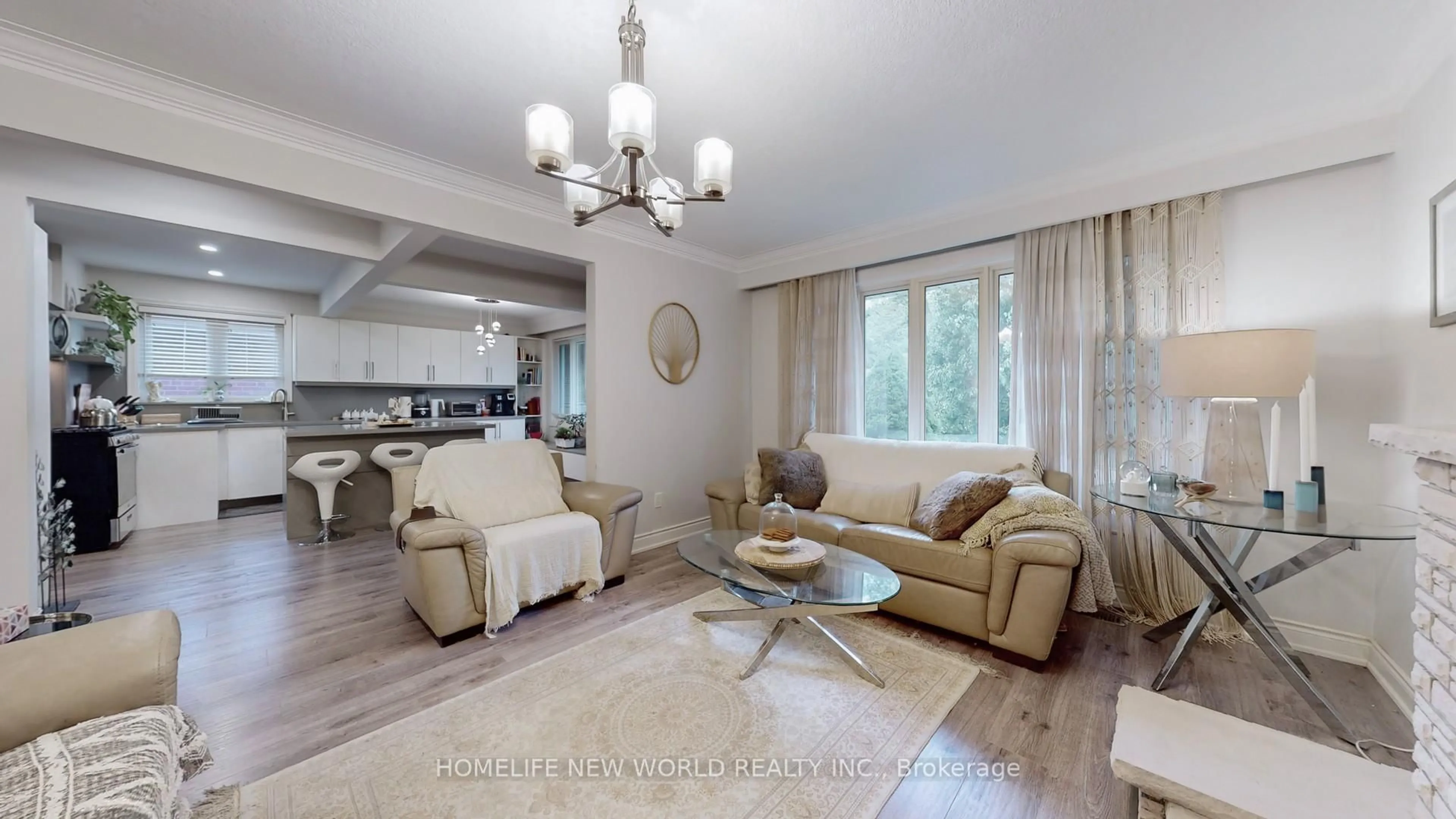 Living room with furniture, wood/laminate floor for 11 Elynhill Dr, Toronto Ontario M2R 1C5