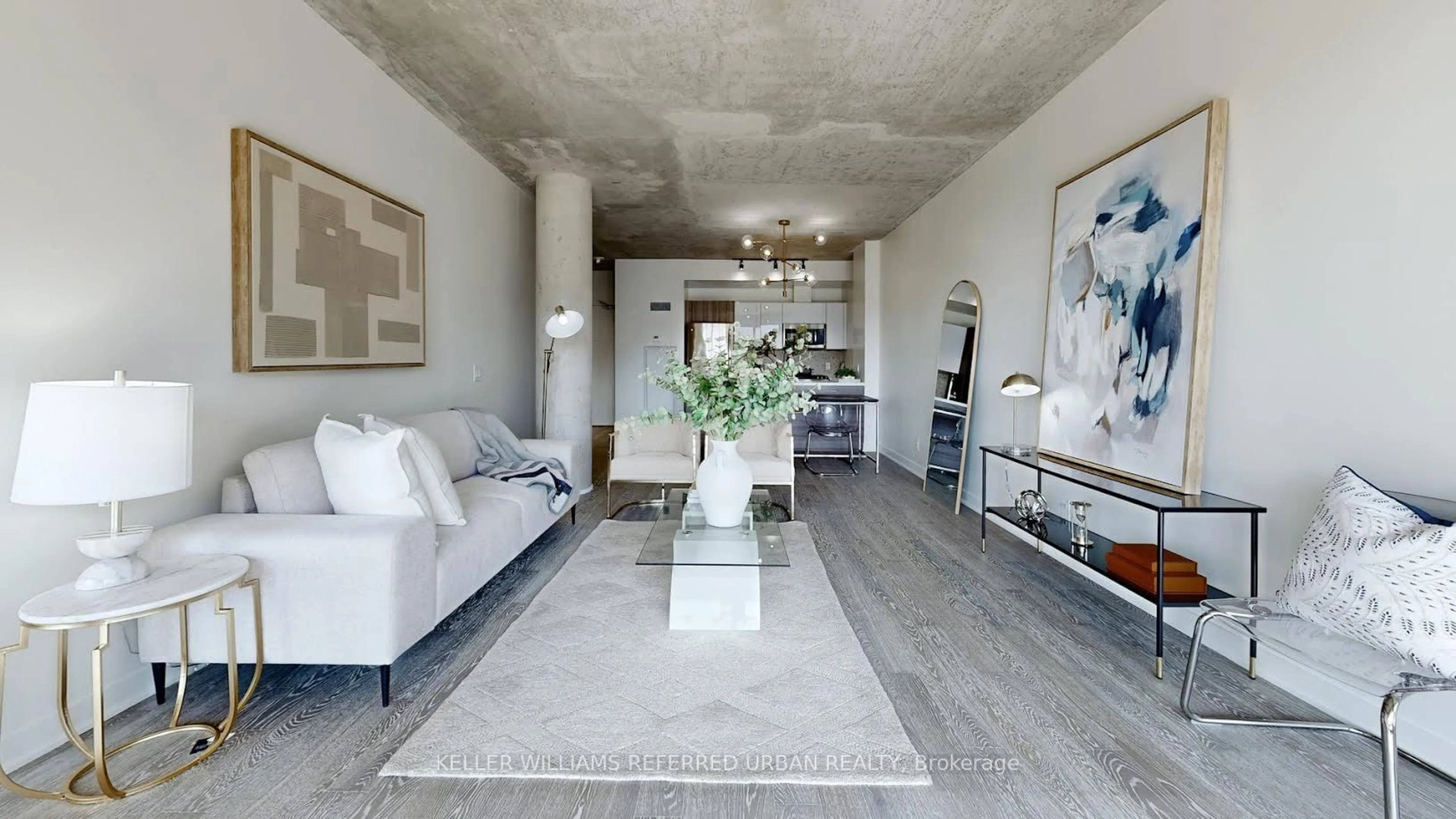 Living room with furniture, cement floor for 608 Richmond St #1206, Toronto Ontario M5V 0N9