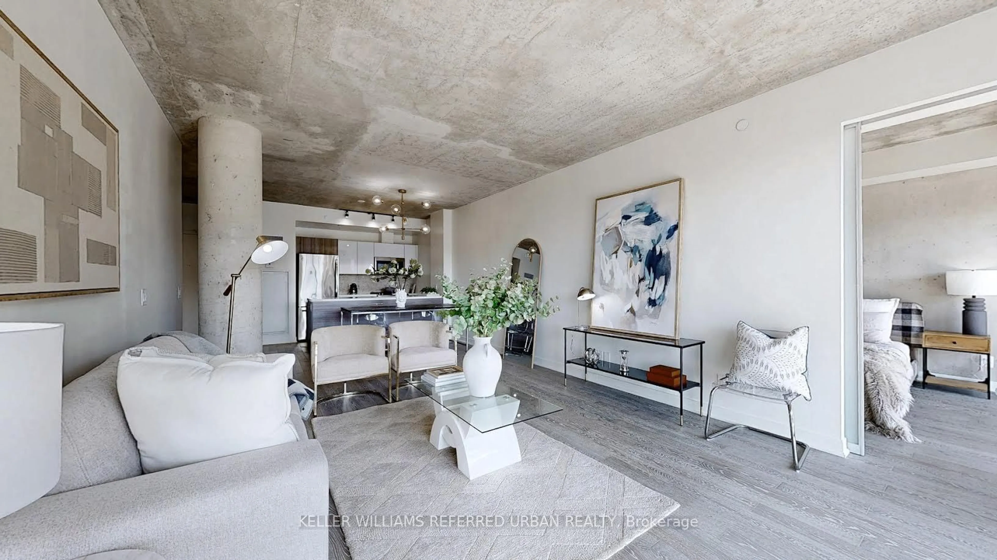 Living room with furniture, cement floor for 608 Richmond St #1206, Toronto Ontario M5V 0N9