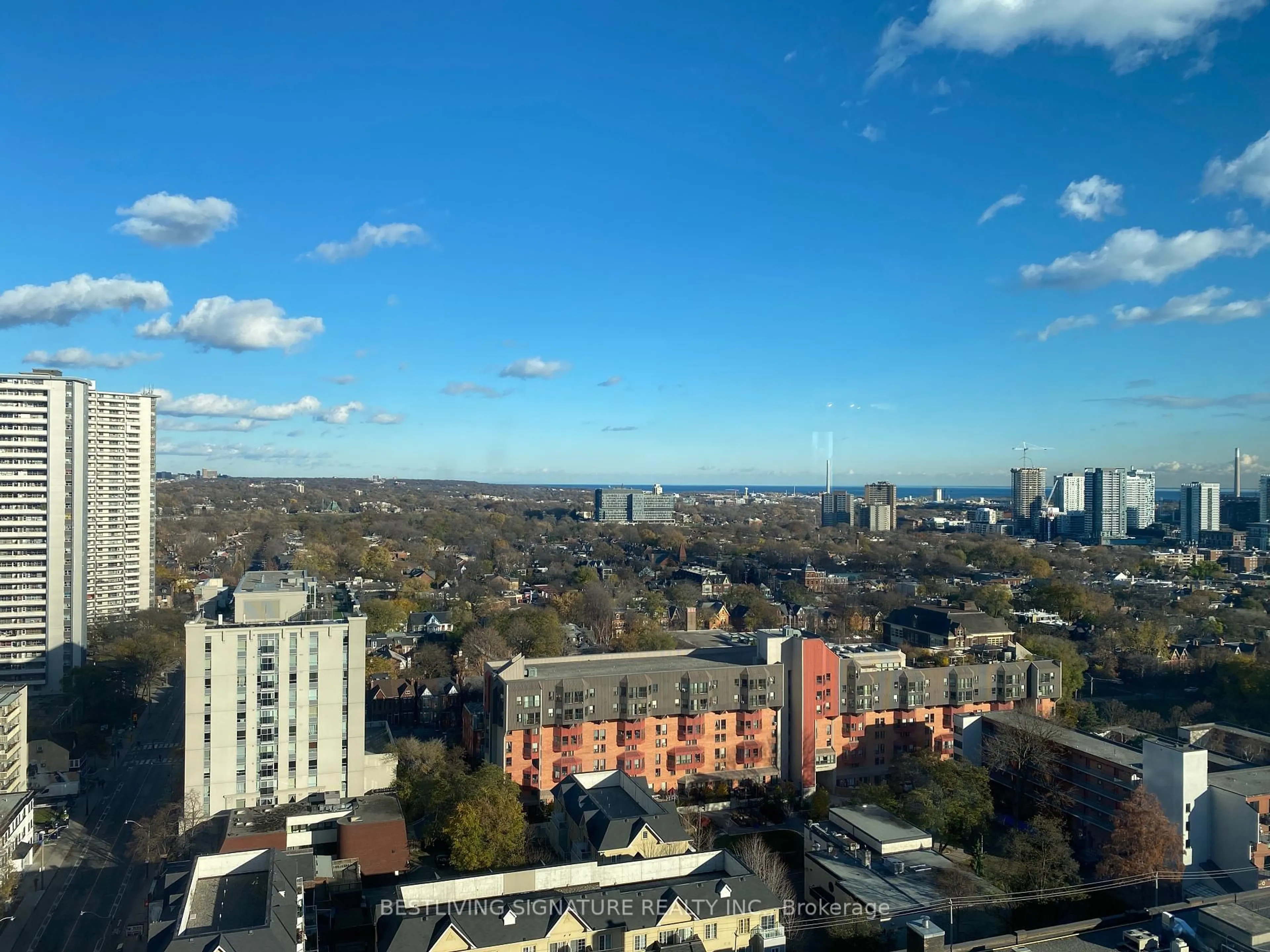 A pic from outside/outdoor area/front of a property/back of a property/a pic from drone, city buildings view from balcony for 159 Wellesley St #2703, Toronto Ontario M4Y 0H5