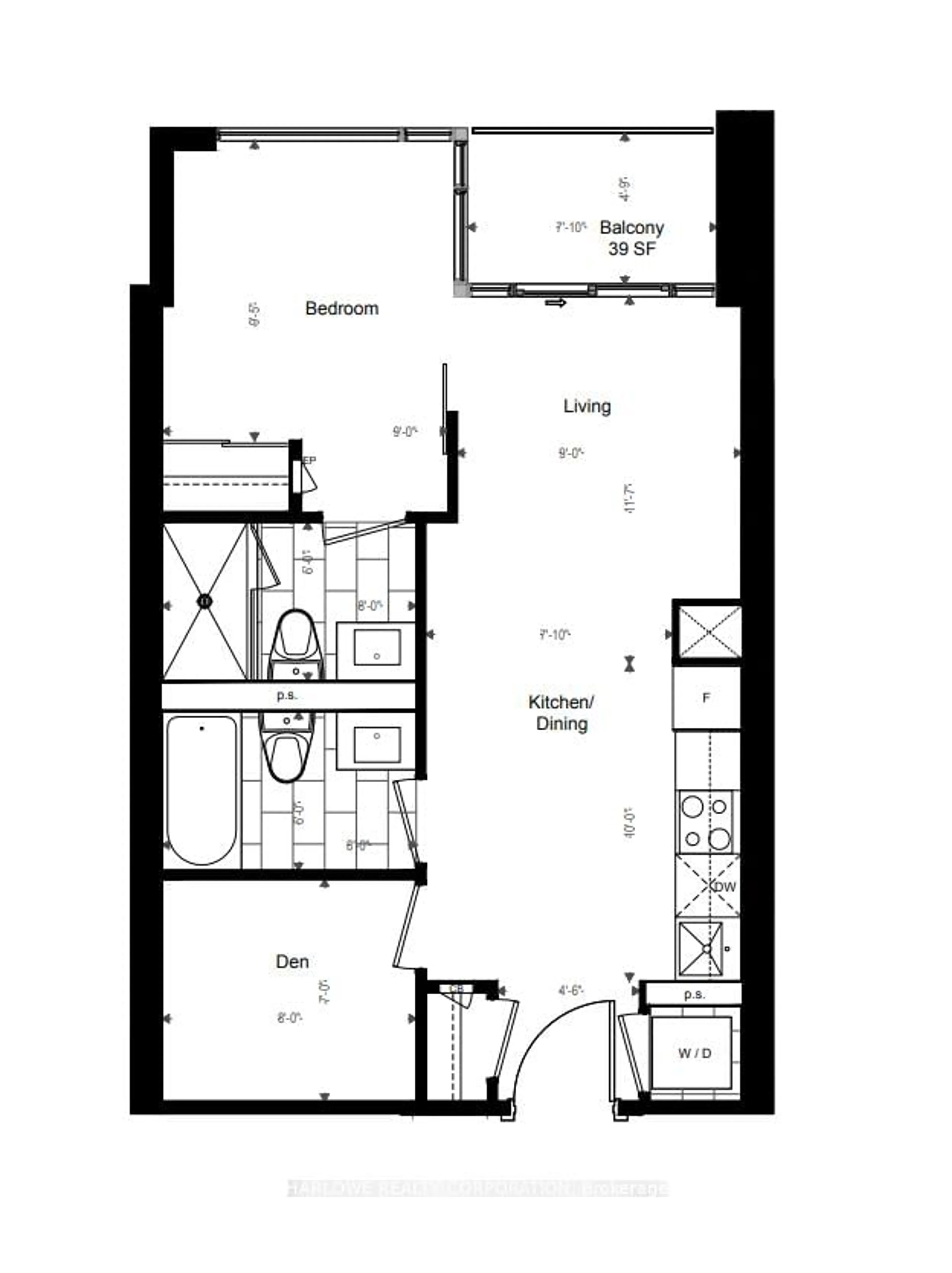 Floor plan for 60 Princess St #620 SE, Toronto Ontario M5A 2C7