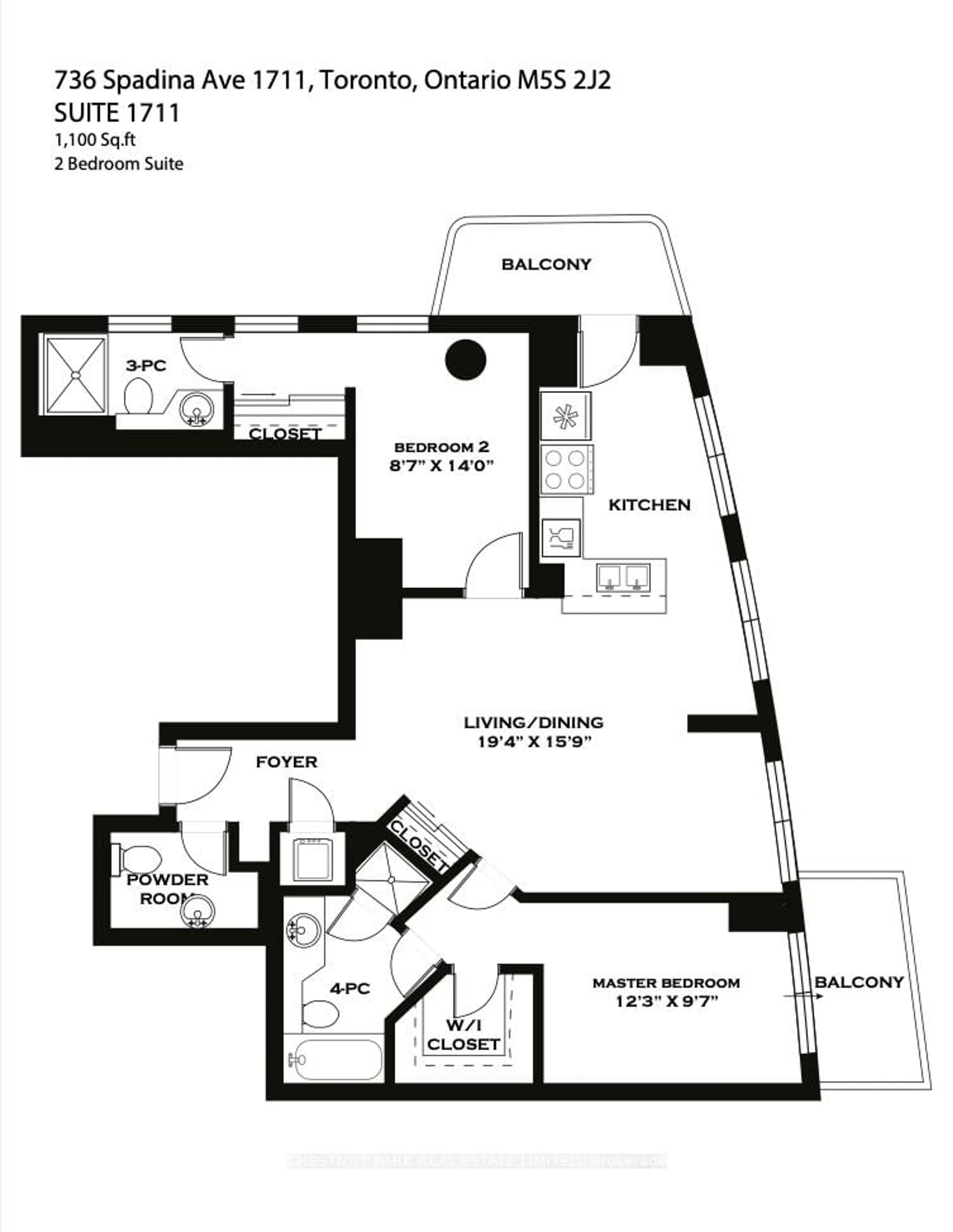Floor plan for 736 Spadina Ave #1711, Toronto Ontario M5S 2J6