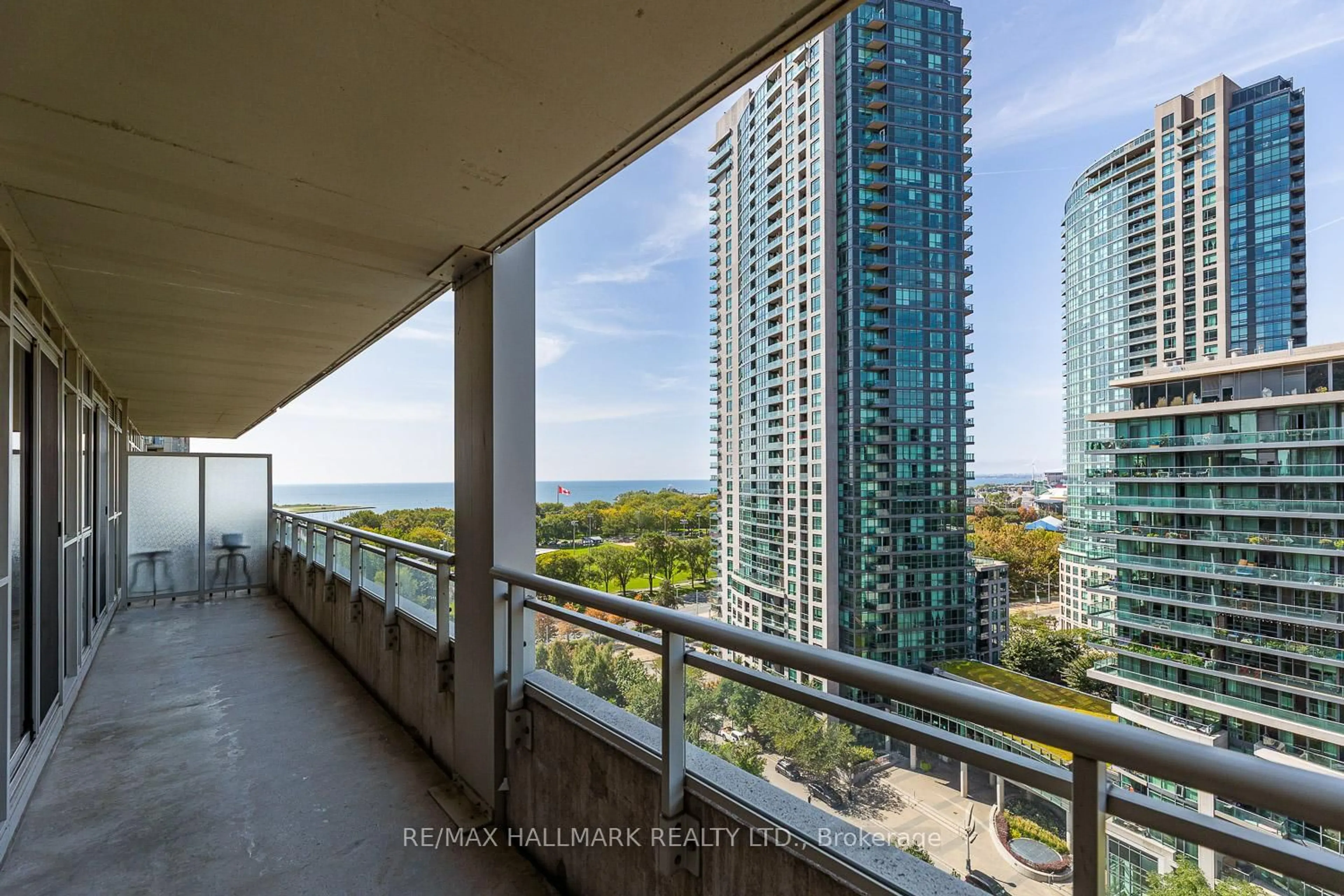 Balcony in the apartment, city buildings view from balcony for 35 Bastion St #1910, Toronto Ontario M5V 0C2