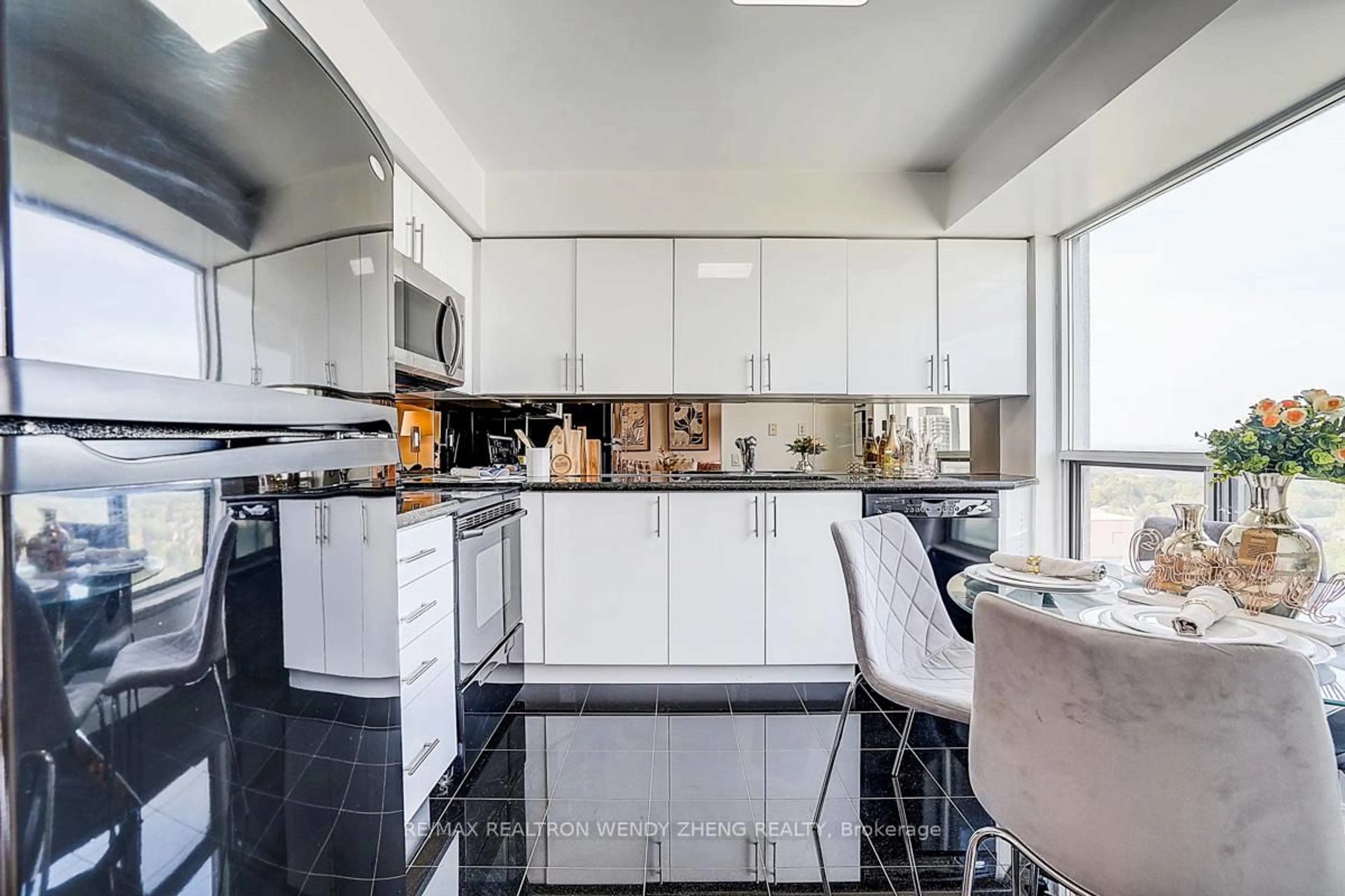 Contemporary kitchen, ceramic/tile floor for 21 Hillcrest Ave #2702, Toronto Ontario M2N 7K2