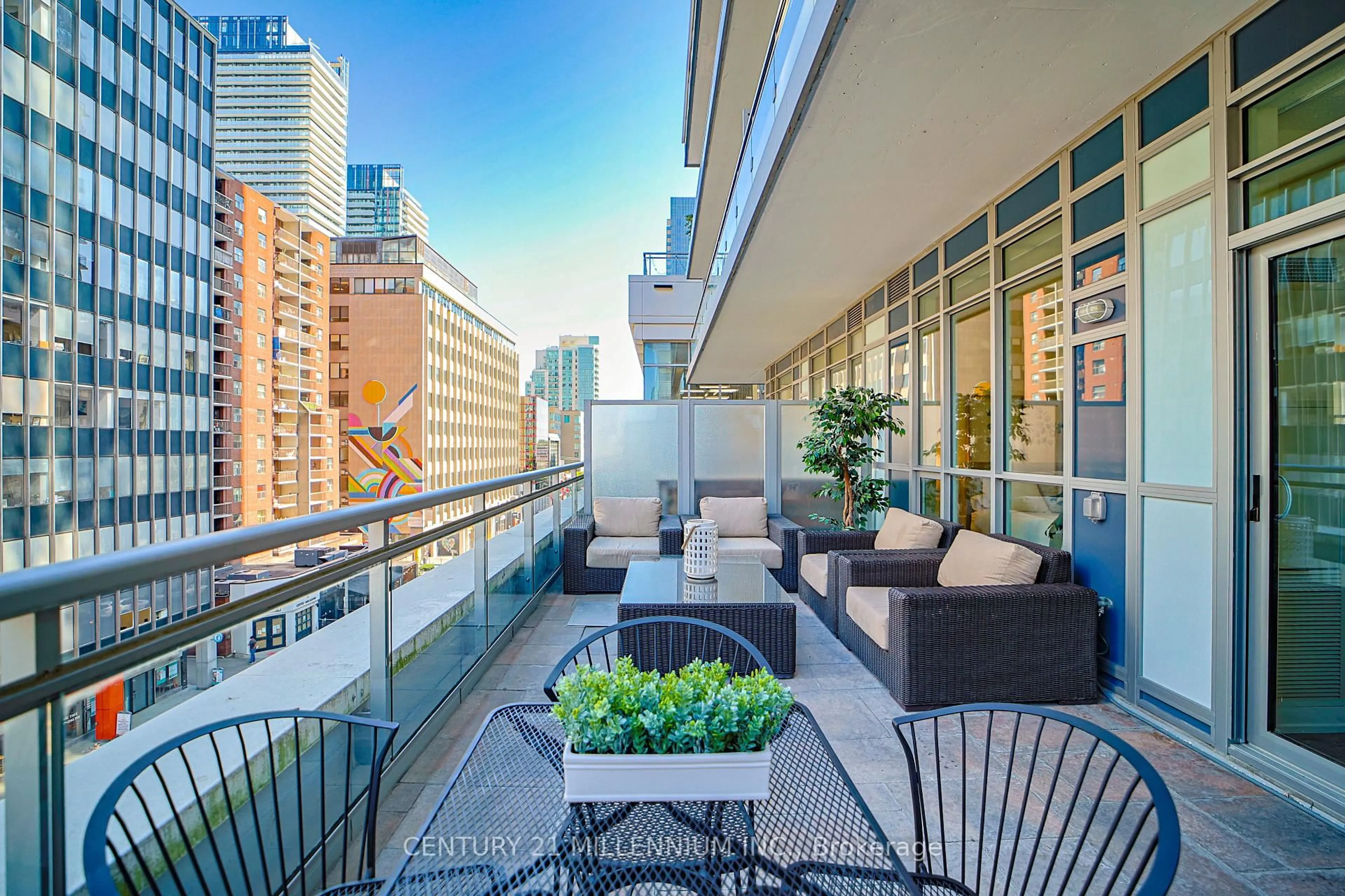 Patio, city buildings view from balcony for 89 Dunfield Ave #405, Toronto Ontario M4S 0A4