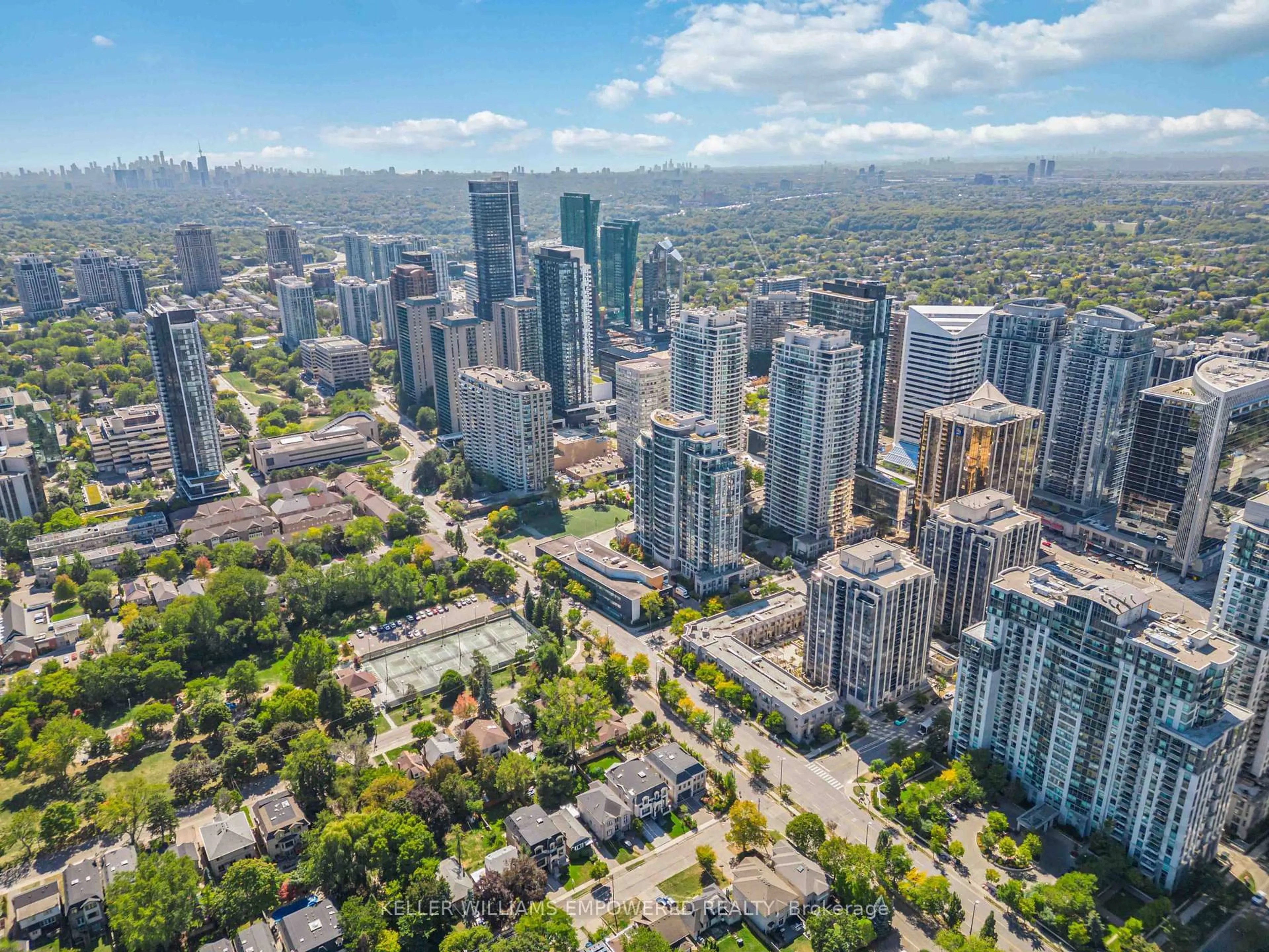 A pic from outside/outdoor area/front of a property/back of a property/a pic from drone, city buildings view from balcony for 35 Hollywood Ave #1123, Toronto Ontario M2N 0A9