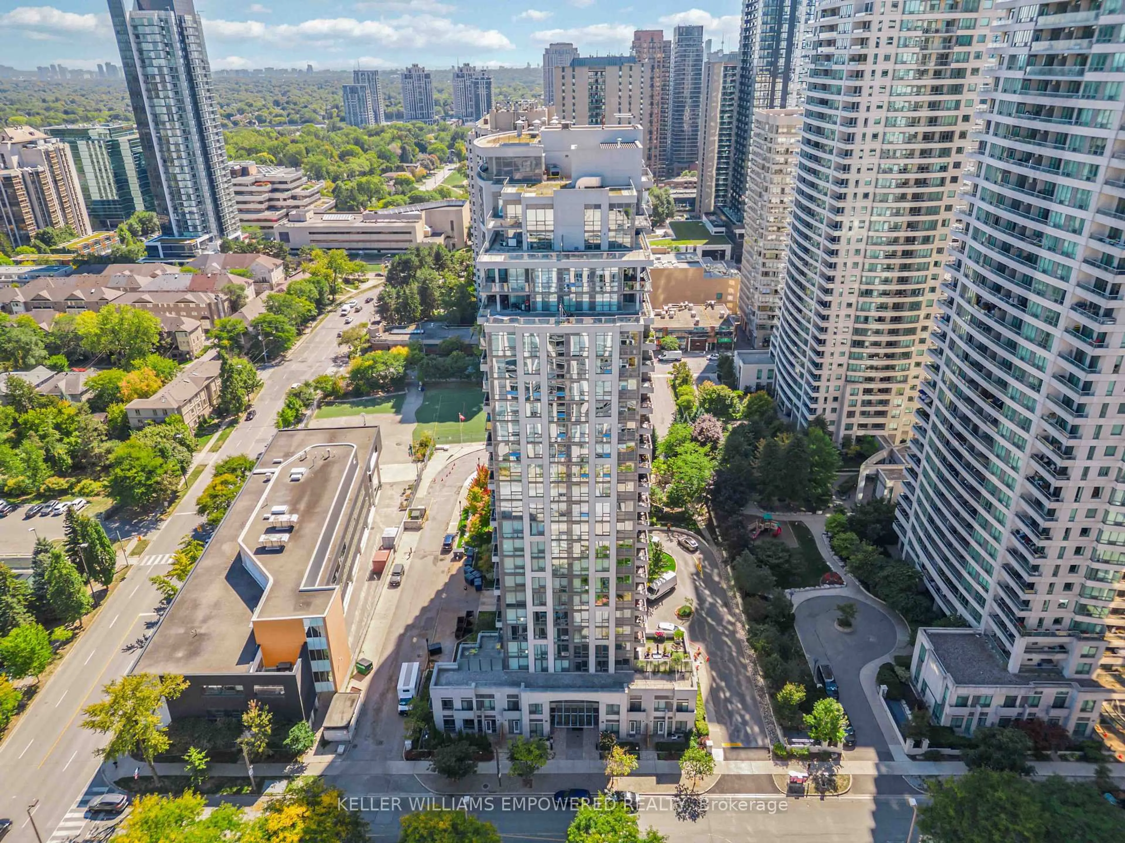 A pic from outside/outdoor area/front of a property/back of a property/a pic from drone, city buildings view from balcony for 35 Hollywood Ave #1123, Toronto Ontario M2N 0A9