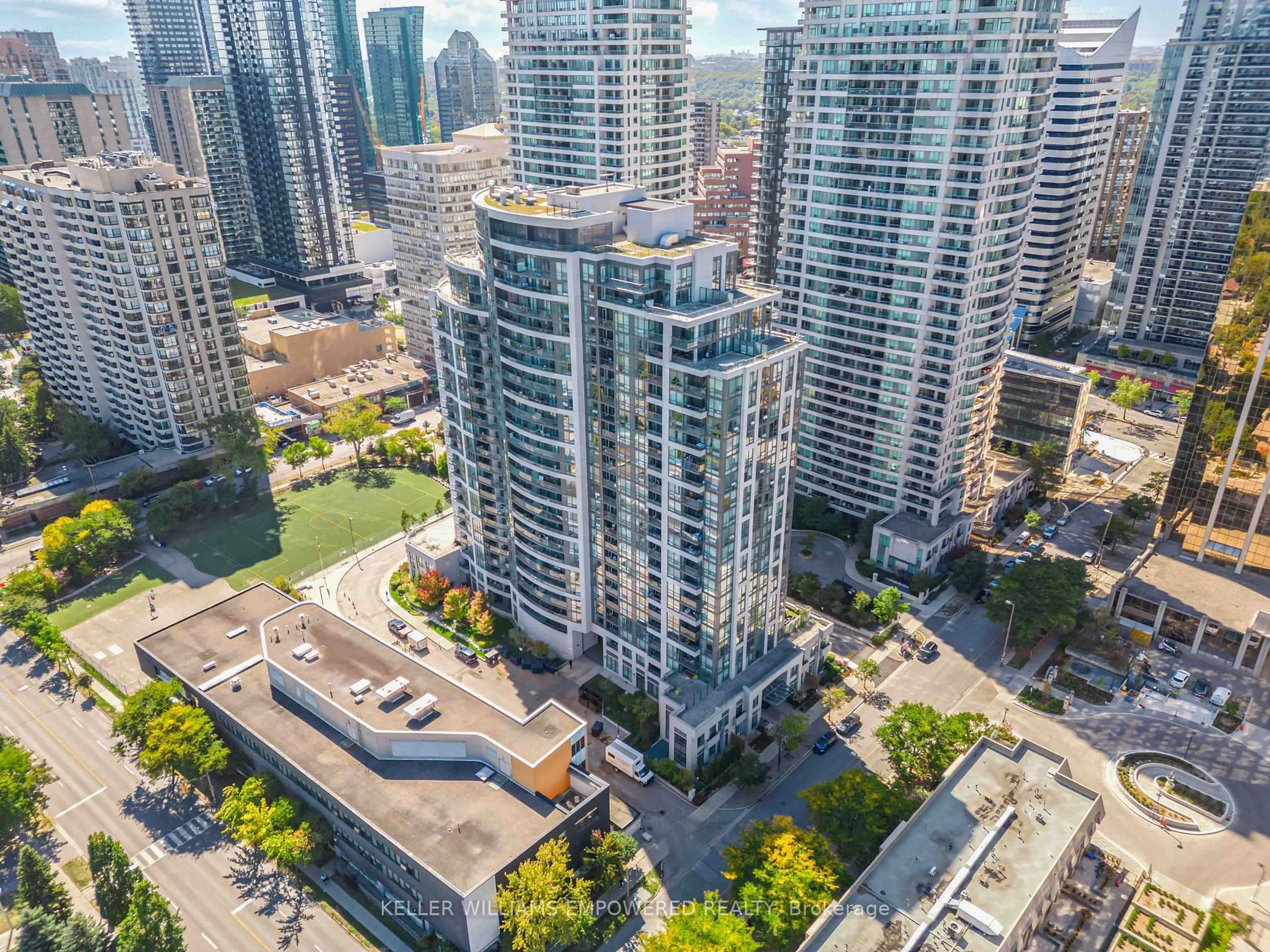 A pic from outside/outdoor area/front of a property/back of a property/a pic from drone, city buildings view from balcony for 35 Hollywood Ave #1123, Toronto Ontario M2N 0A9
