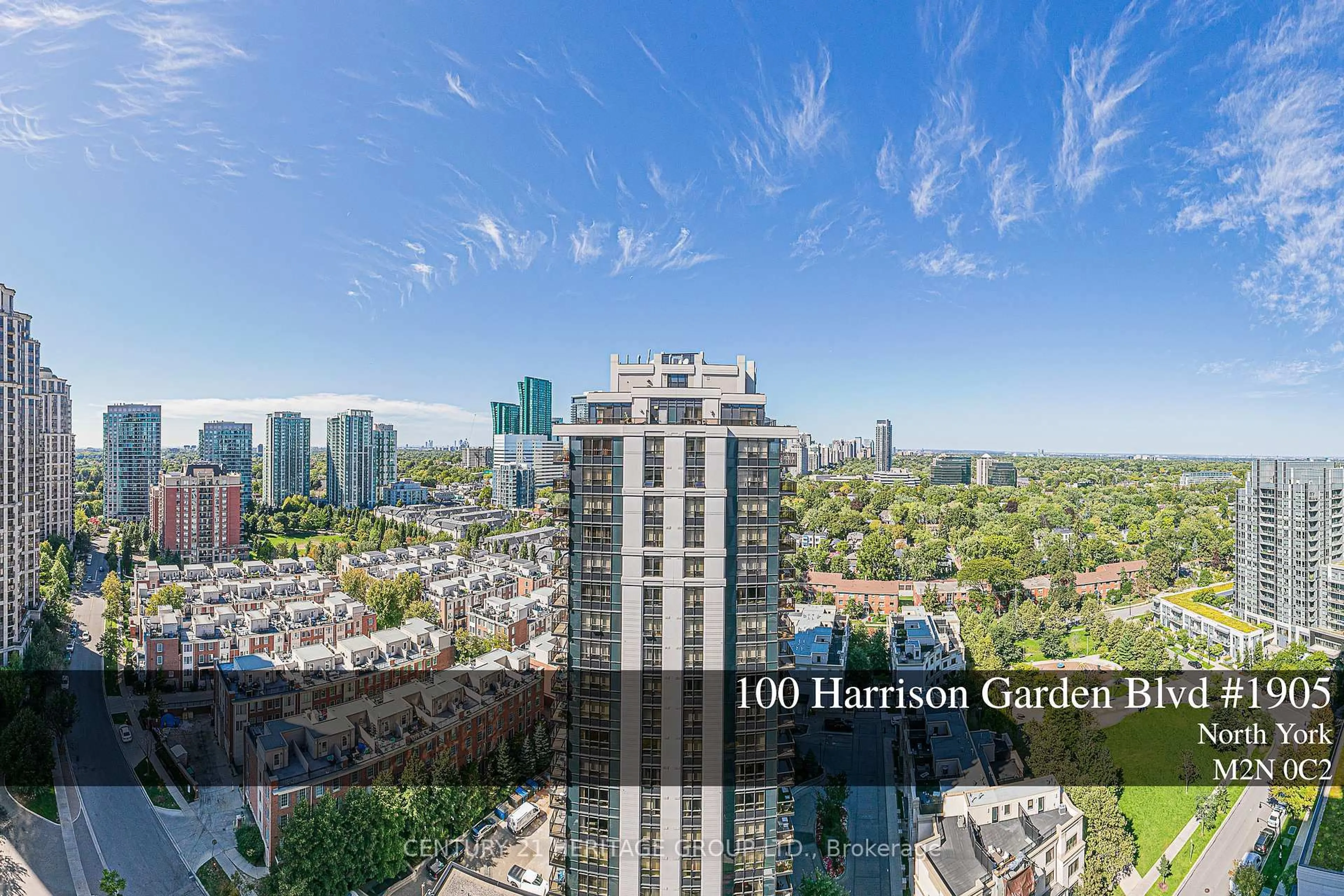 A pic from outside/outdoor area/front of a property/back of a property/a pic from drone, city buildings view from balcony for 100 Harrison Garden Blvd #1905, Toronto Ontario M2N 0C2
