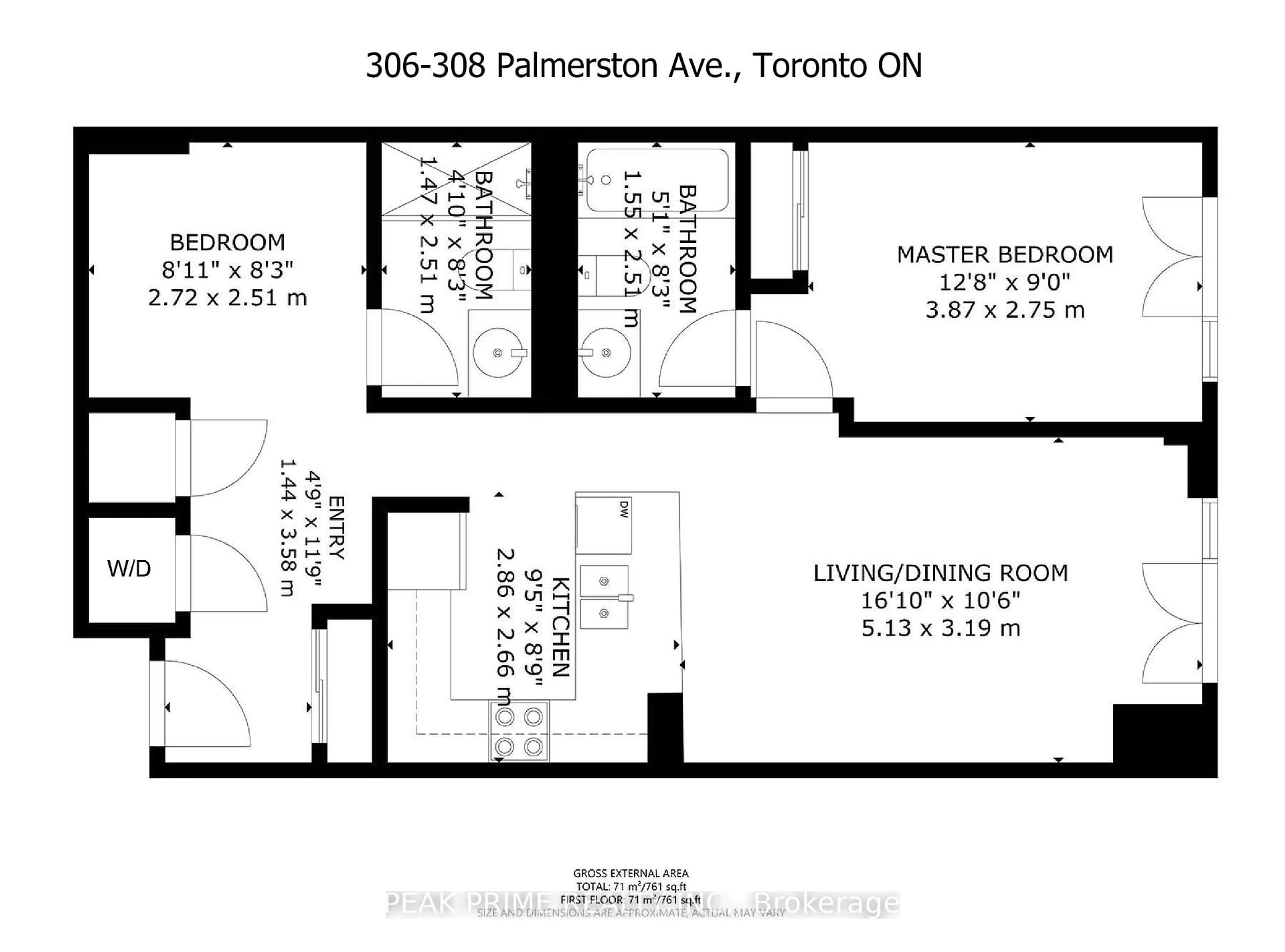 Floor plan for 308 Palmerston Ave #306, Toronto Ontario M6J 3X9