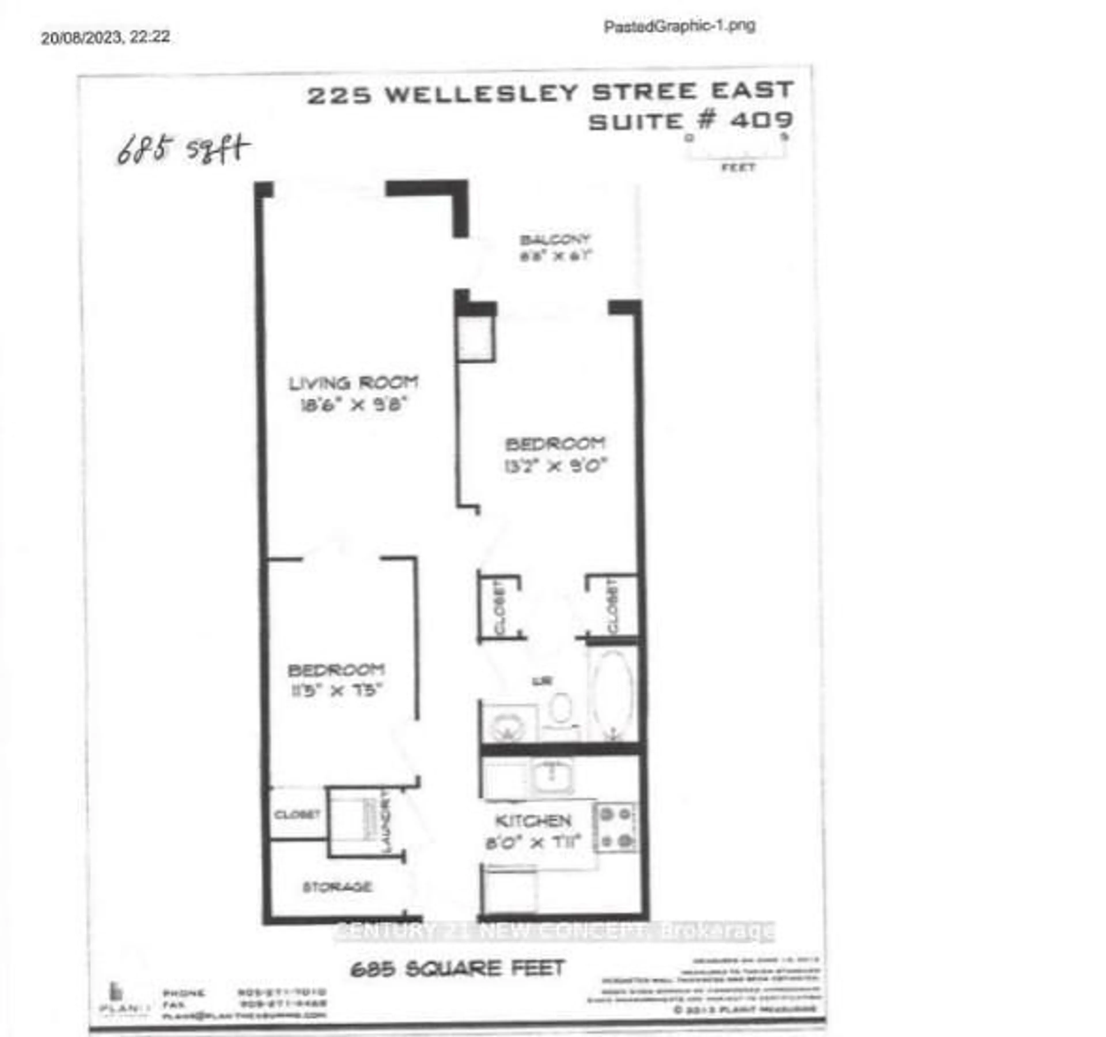 Floor plan for 225 Wellesley St #409, Toronto Ontario M4X 1X8