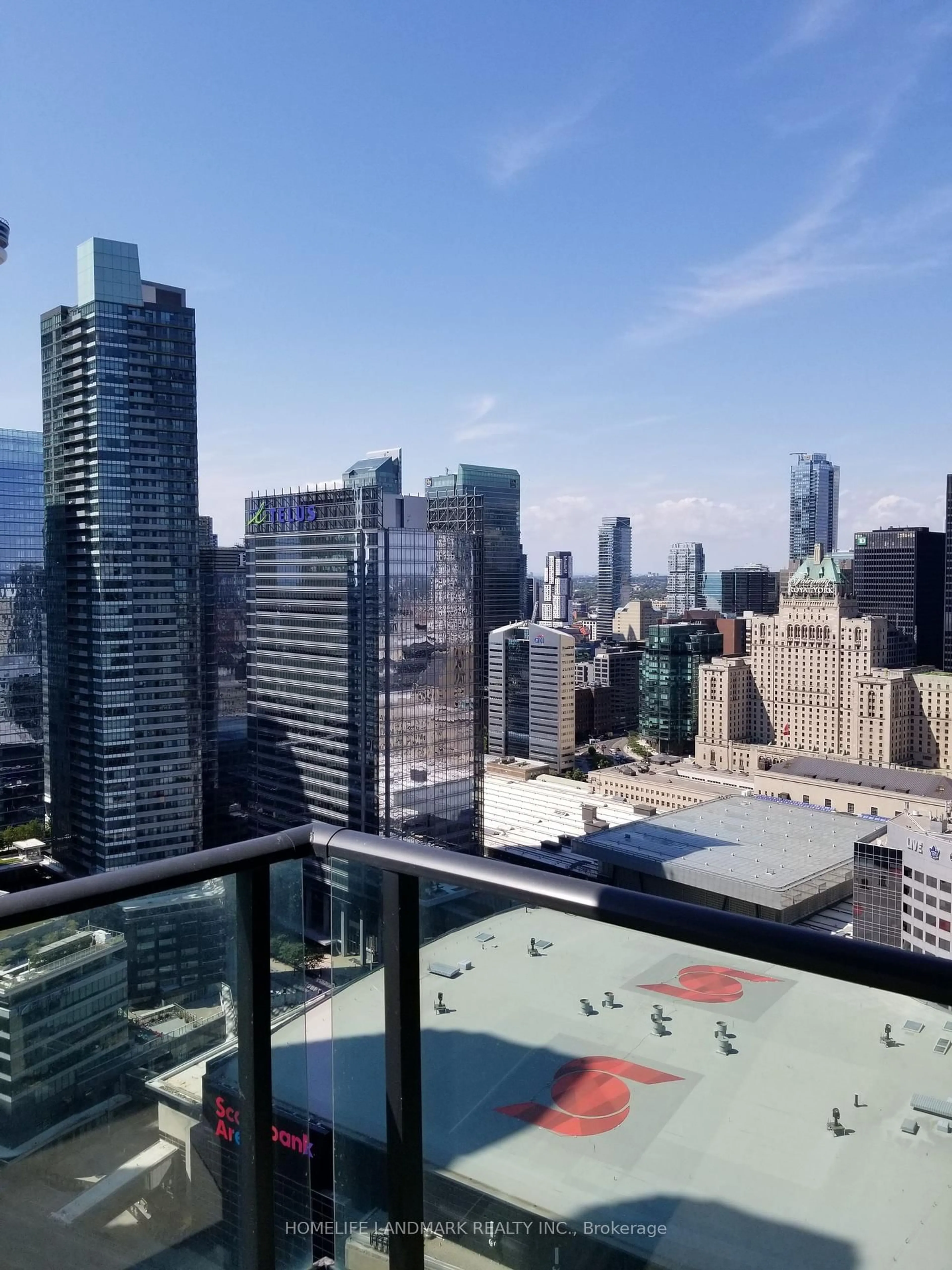 Balcony in the apartment, city buildings view from balcony for 33 Bay St #3813, Toronto Ontario M5J 2Z3