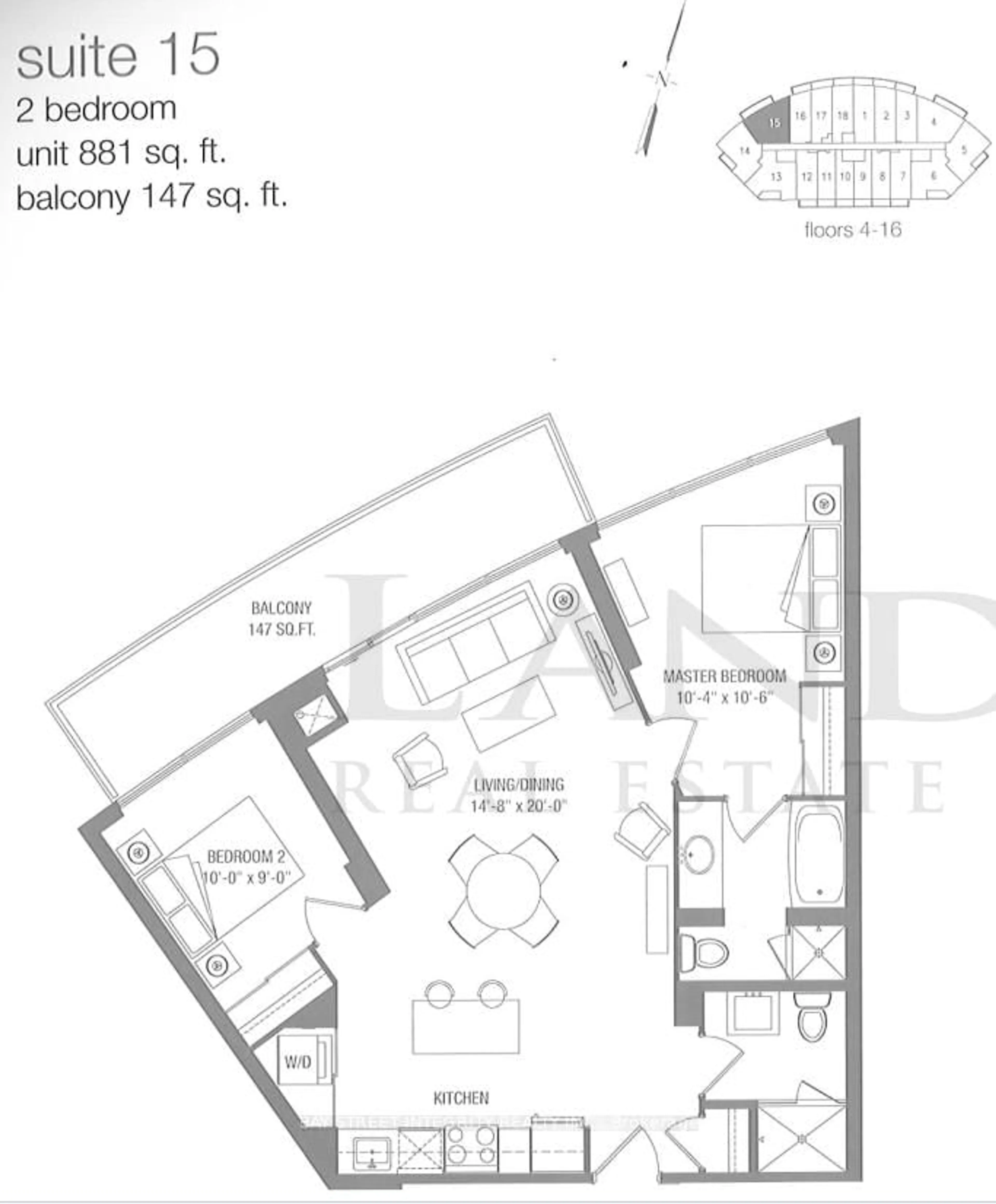 Floor plan for 160 Vanderhoof Ave #415, Toronto Ontario M4G 0B7