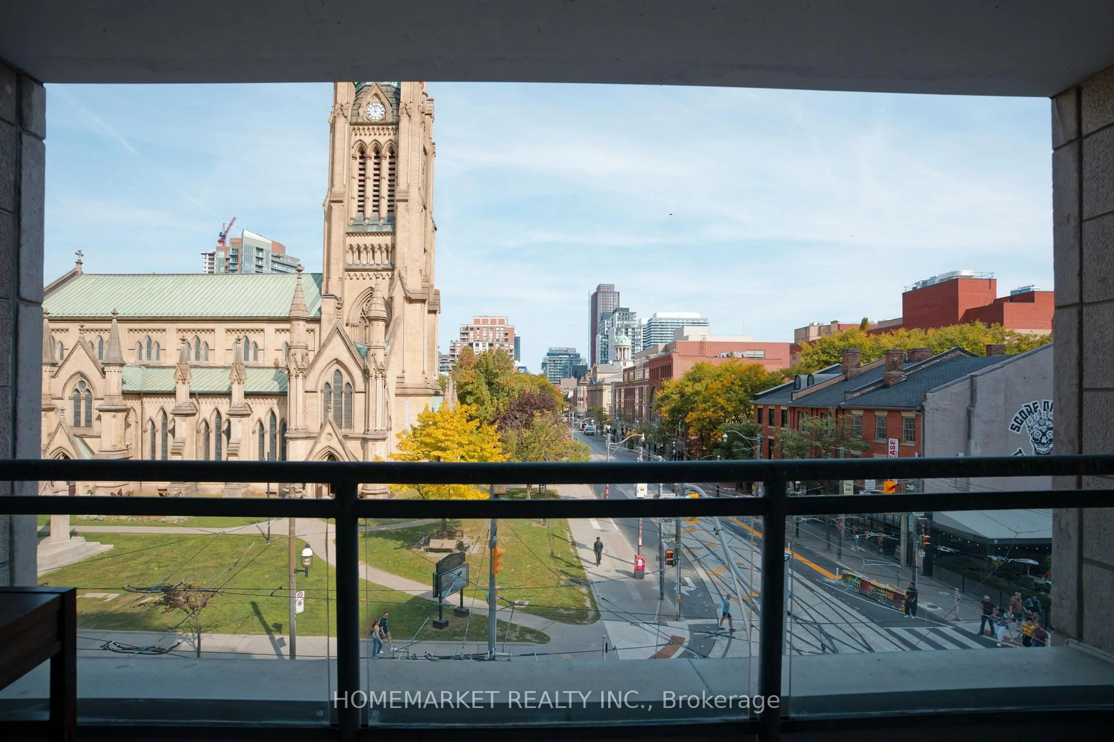 Balcony in the apartment, city buildings view from balcony for 92 King St #411, Toronto Ontario M5C 2V8