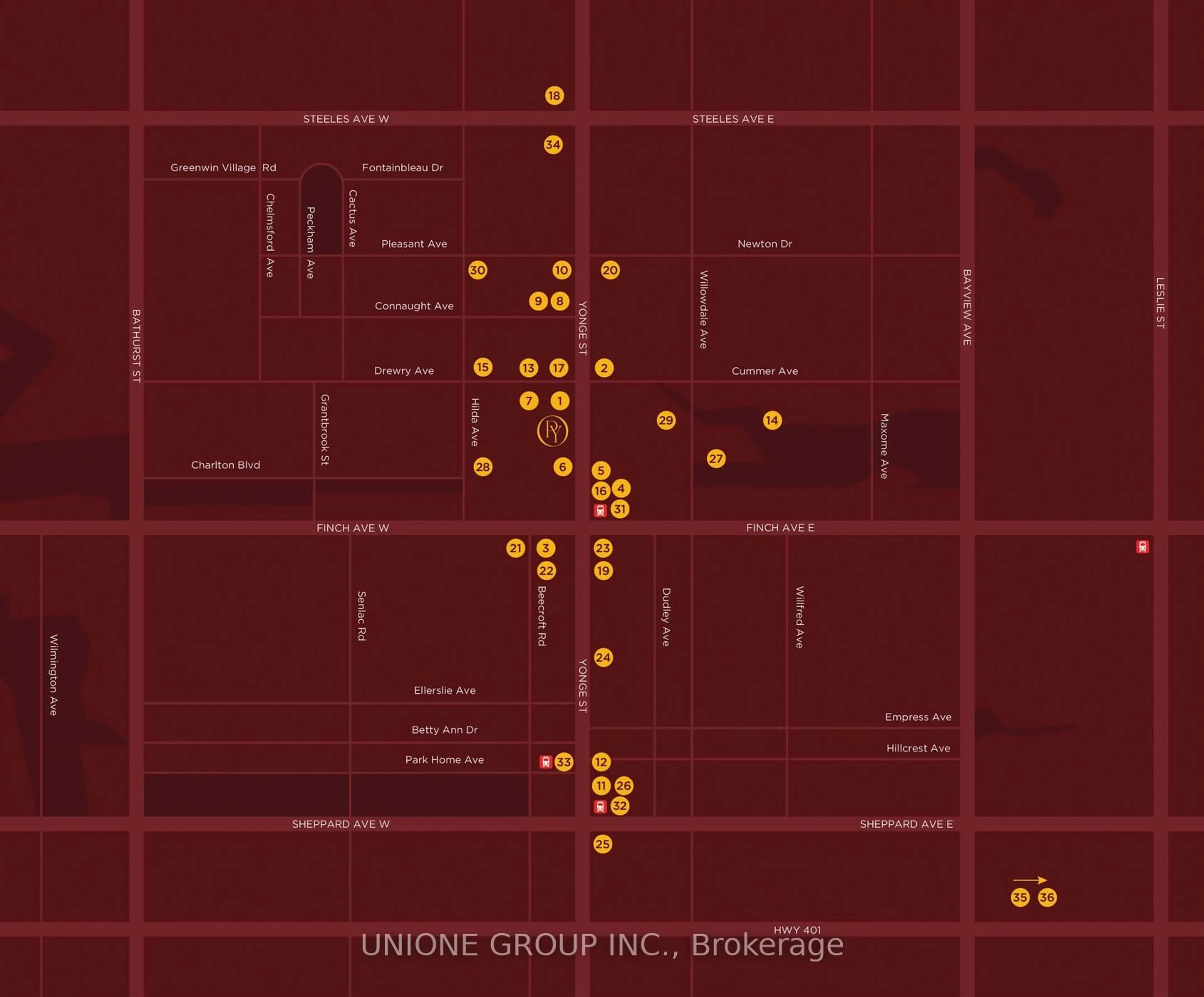 Picture of a map for 5858 Yonge St #1926, Toronto Ontario M2M 0C6