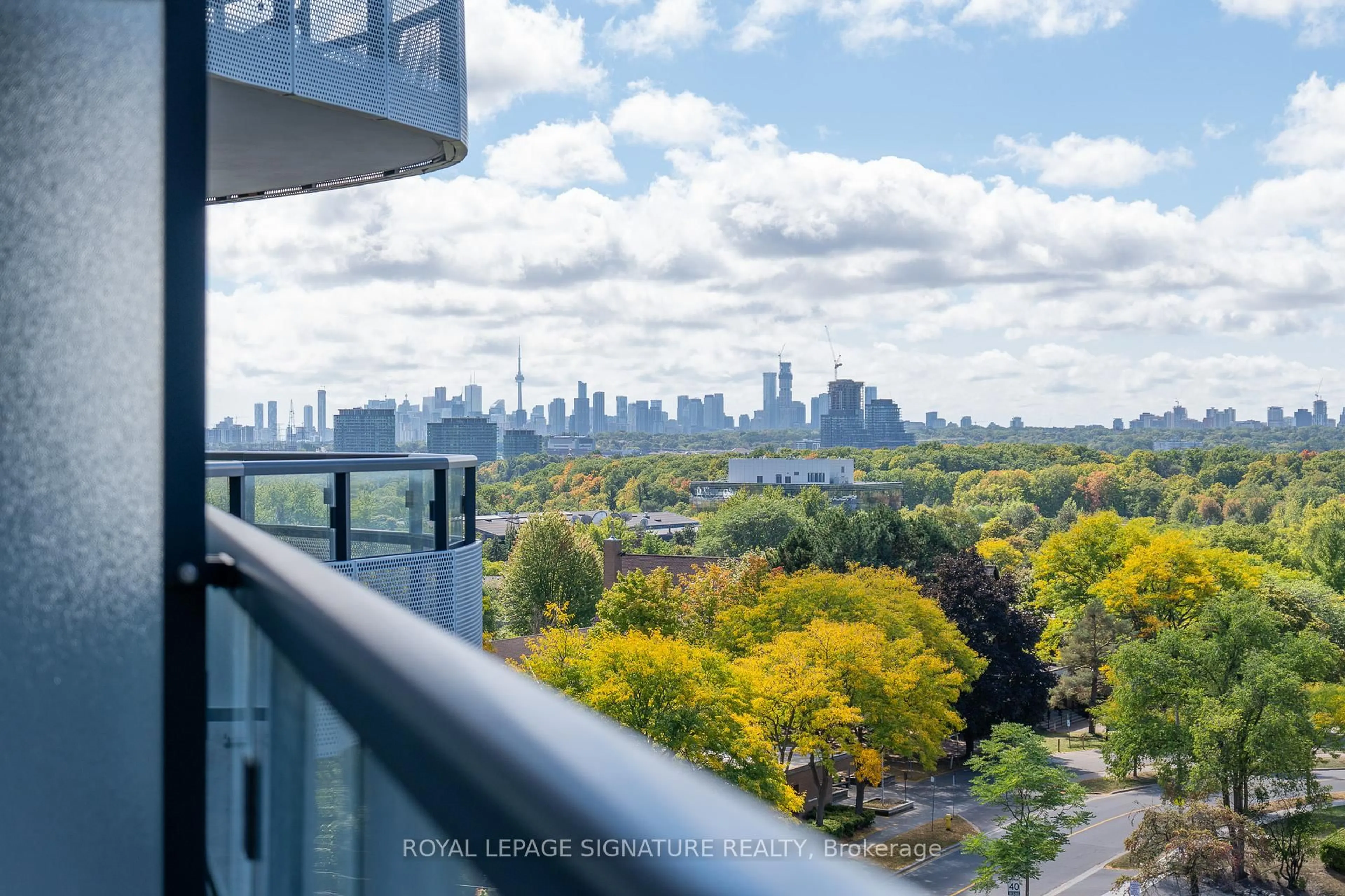 Balcony in the apartment, city buildings view from balcony for 99 The Donway West #806, Toronto Ontario M3C 0N8