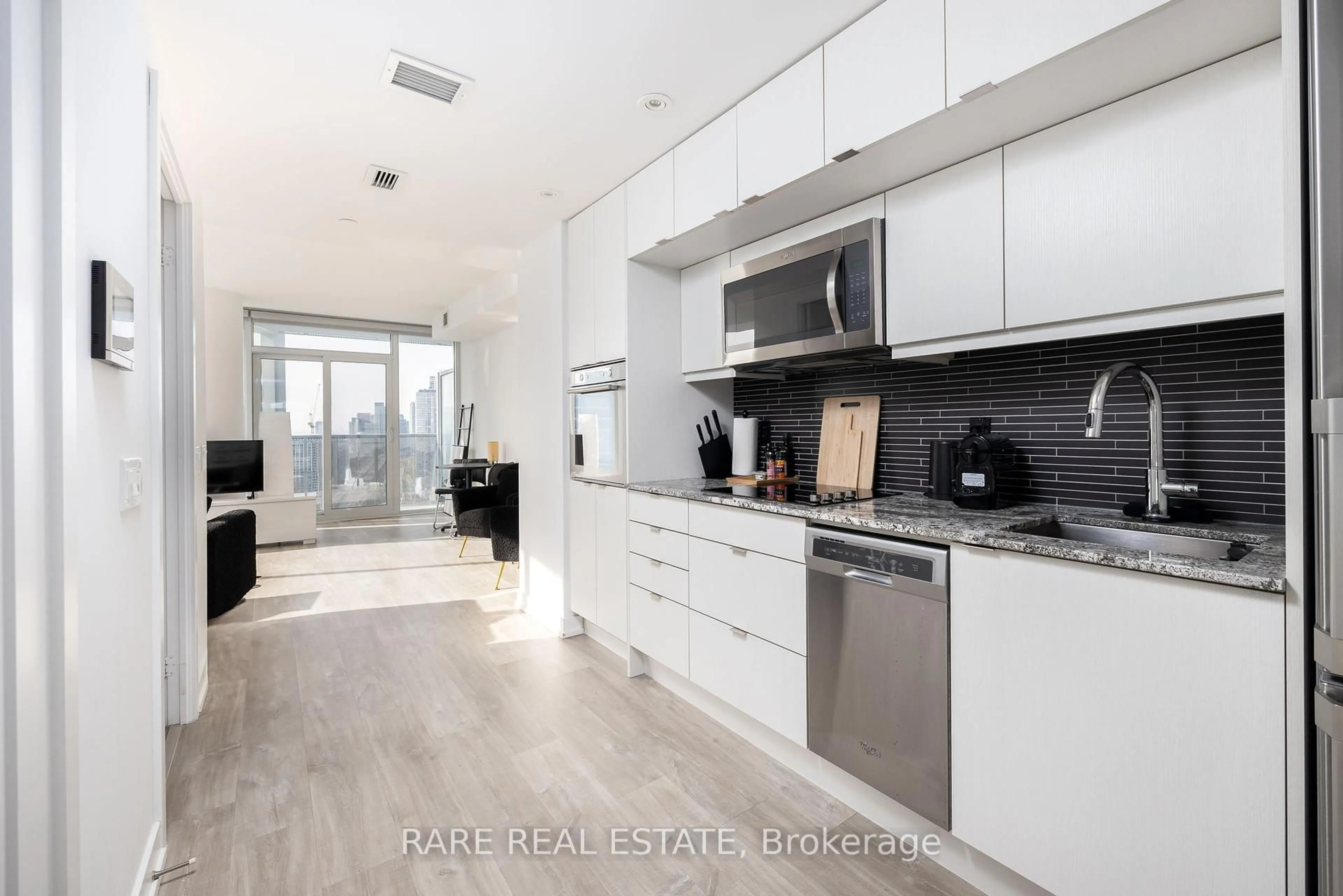 Contemporary kitchen, ceramic/tile floor for 10 York St #2510, Toronto Ontario M5J 0E1