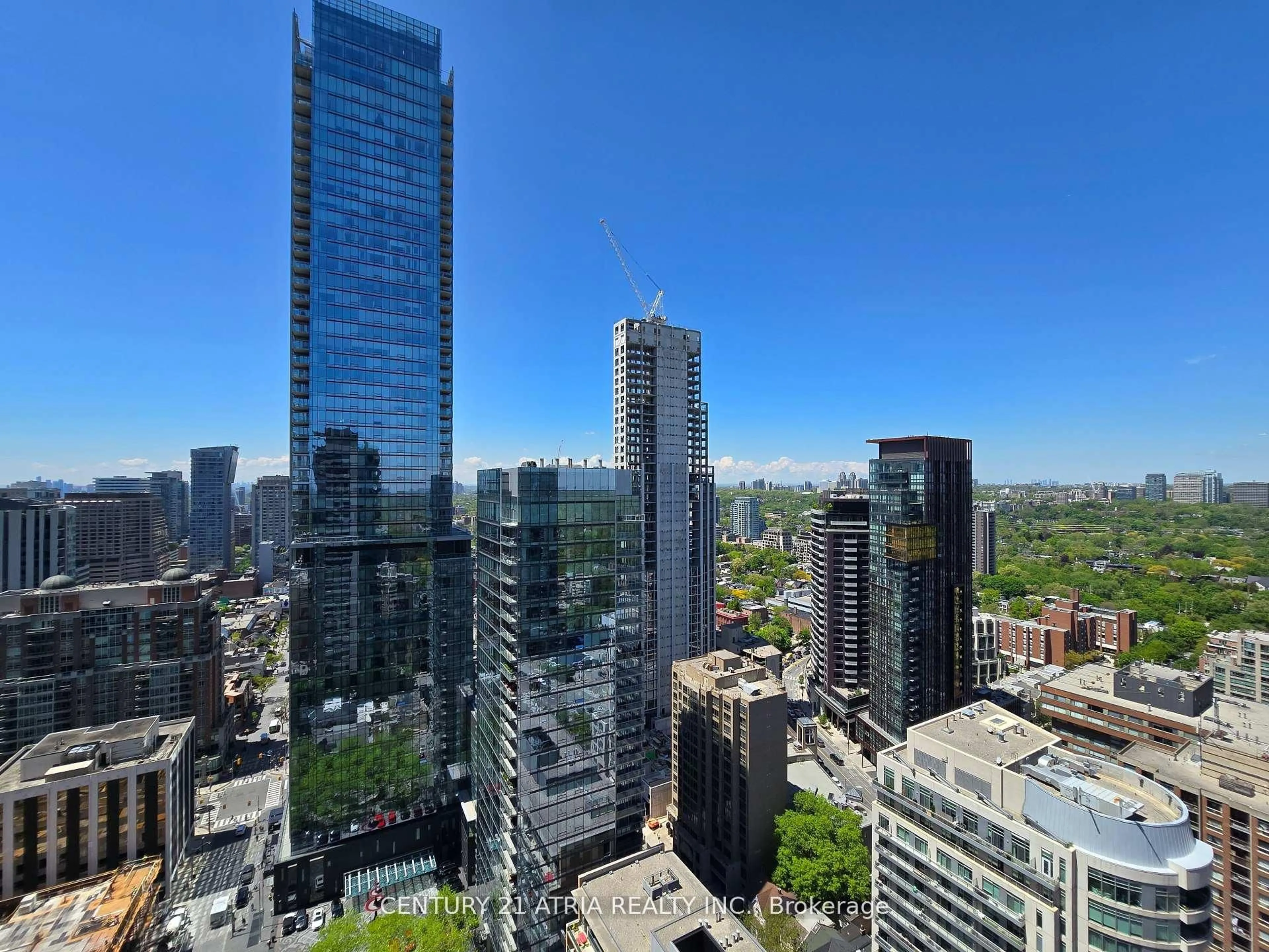 A pic from outside/outdoor area/front of a property/back of a property/a pic from drone, city buildings view from balcony for 18 Yorkville Ave #3103, Toronto Ontario M4W 3Y8