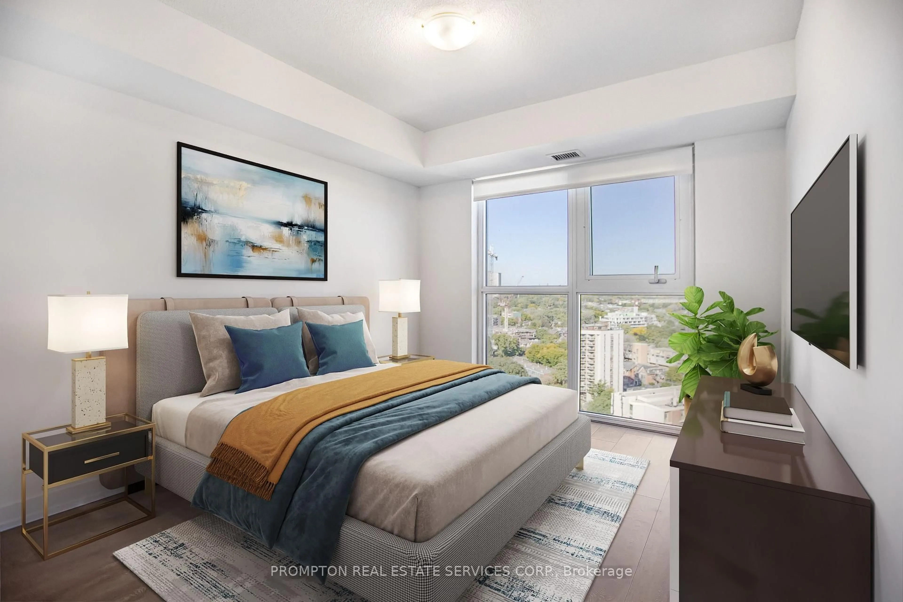 Bedroom with bed, unknown for 219 Dundas St #2312, Toronto Ontario M5A 1Z7