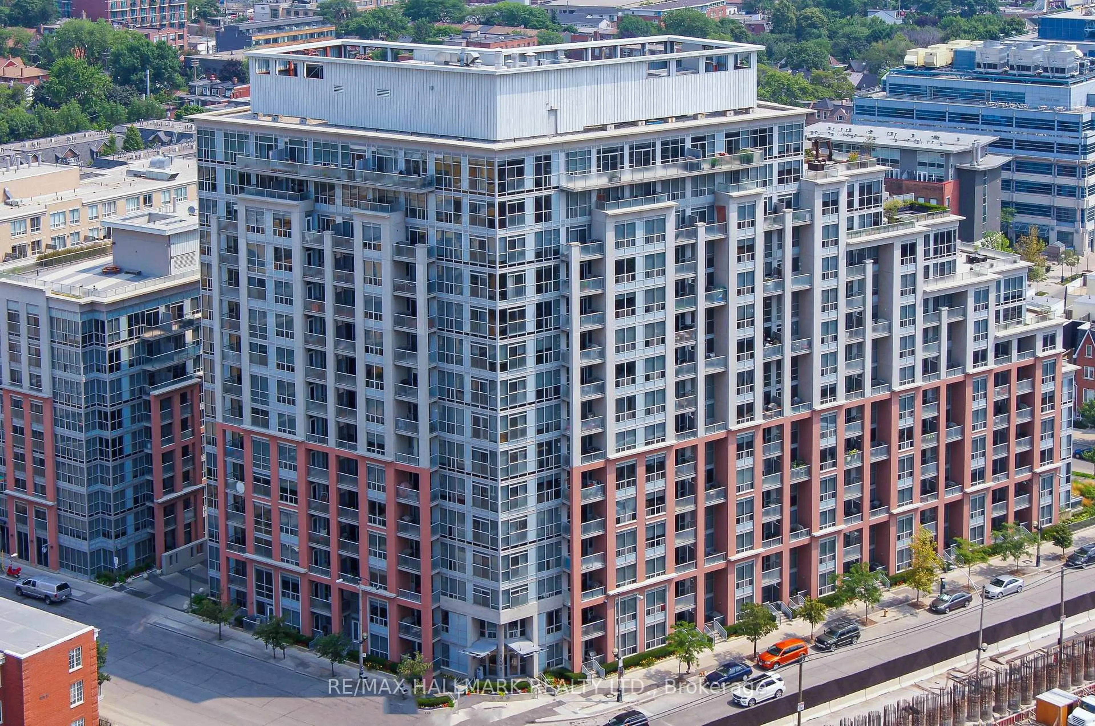 A pic from outside/outdoor area/front of a property/back of a property/a pic from drone, city buildings view from balcony for 1 Shaw St #308, Toronto Ontario M6K 0A1