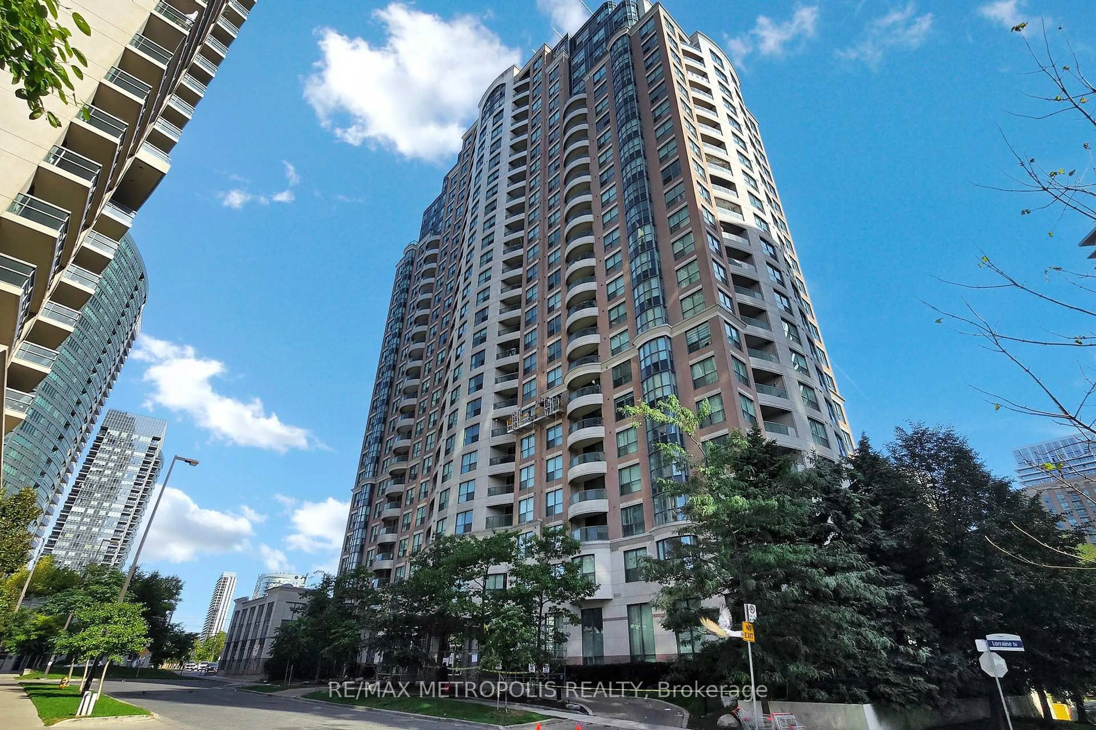 Patio, city buildings view from balcony for 7 Lorraine Dr #2201, Toronto Ontario M2N 7H2