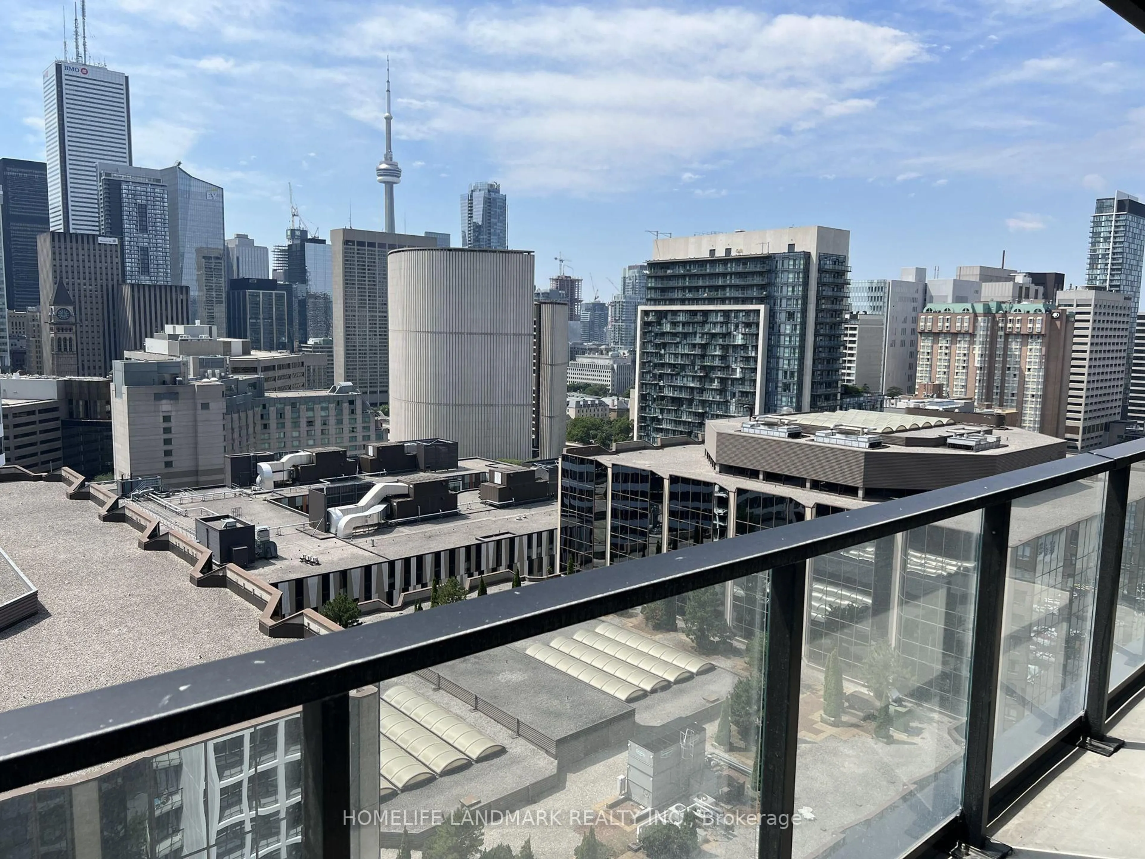 Balcony in the apartment, city buildings view from balcony for 20 Edward St #2007, Toronto Ontario M5G 0C5