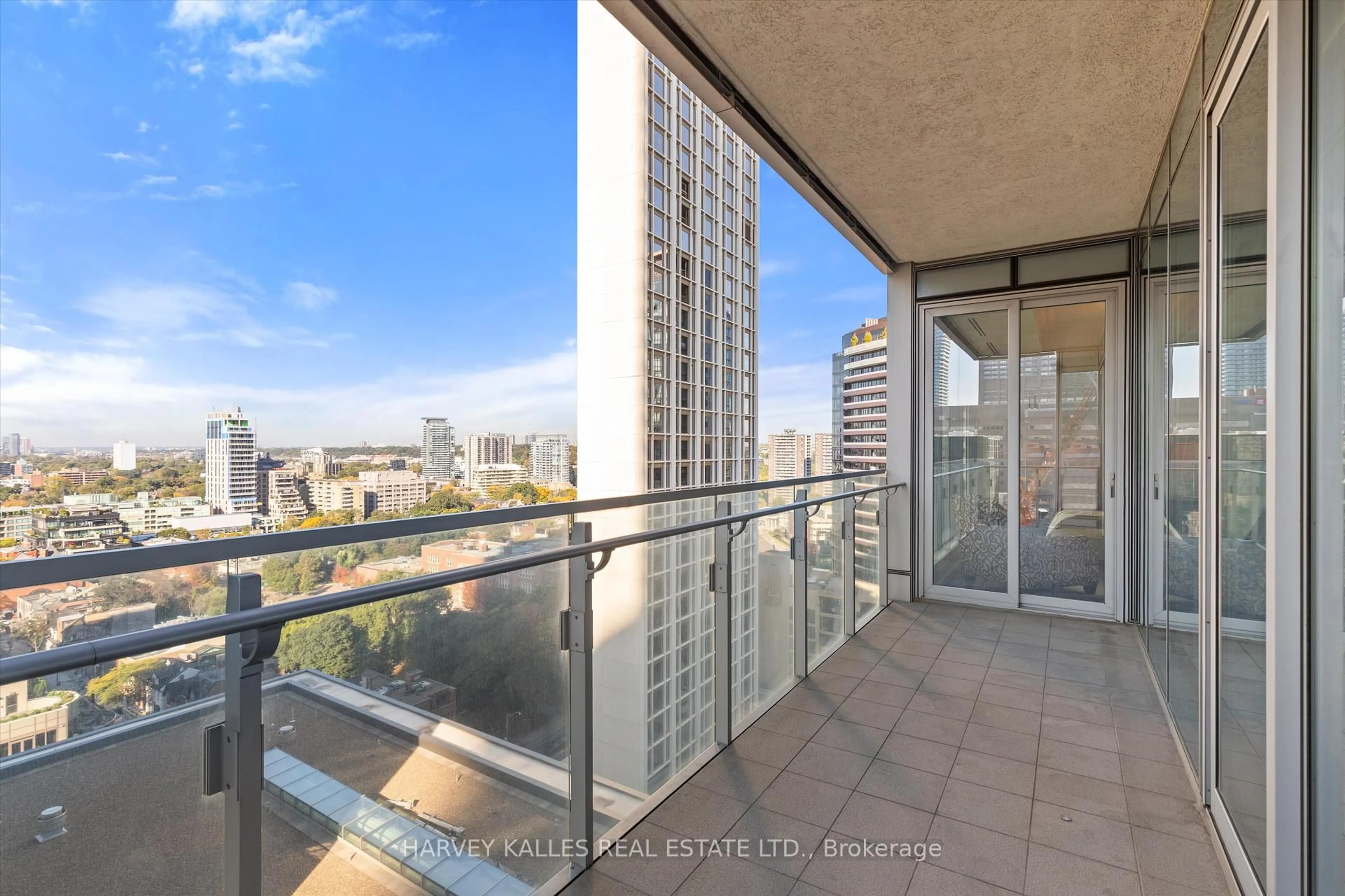 Balcony in the apartment, city buildings view from balcony for 55 Scollard St #1805, Toronto Ontario M5R 0A1