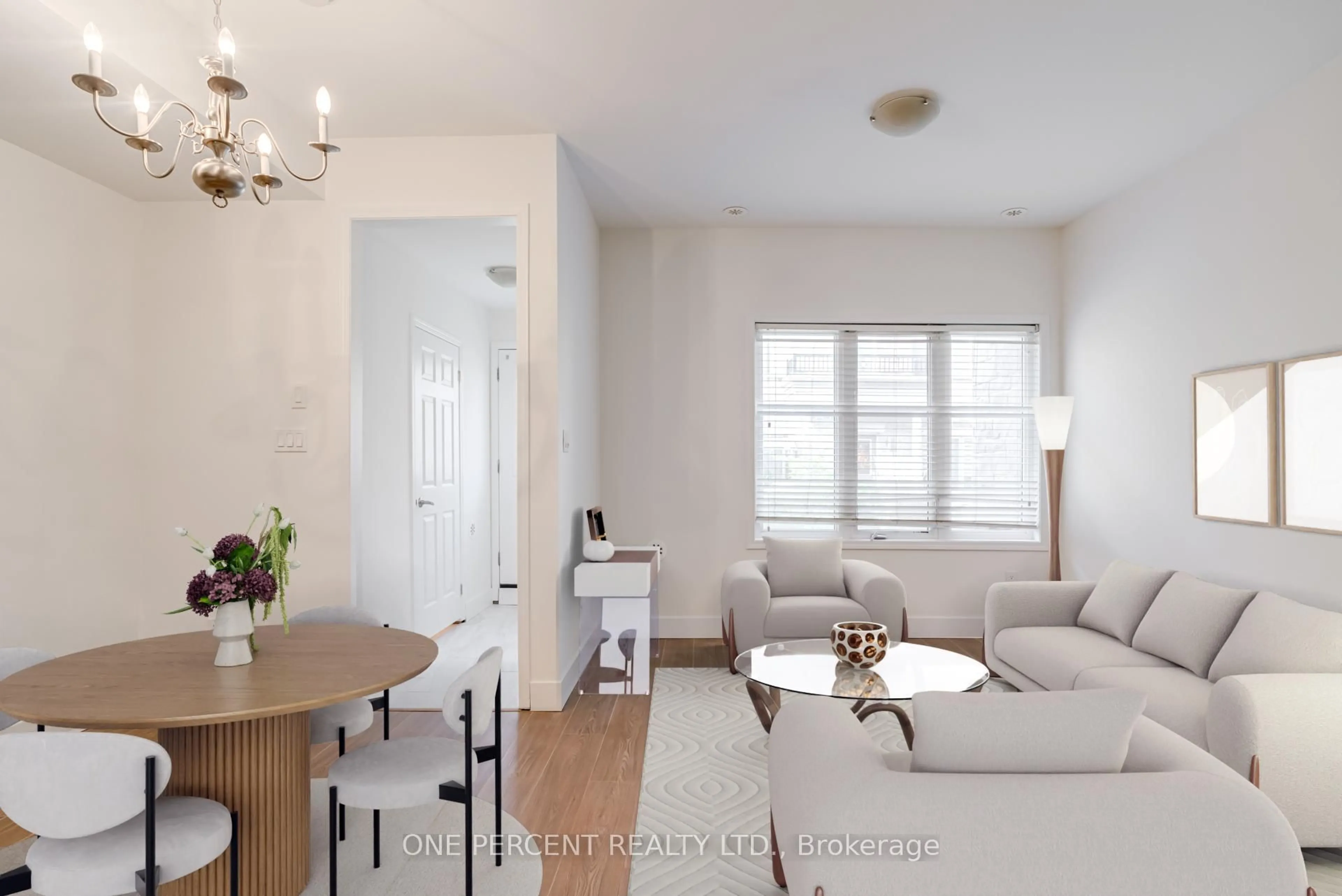 Living room with furniture, wood/laminate floor for 25 Coneflower Cres #12, Toronto Ontario M2R 0A5