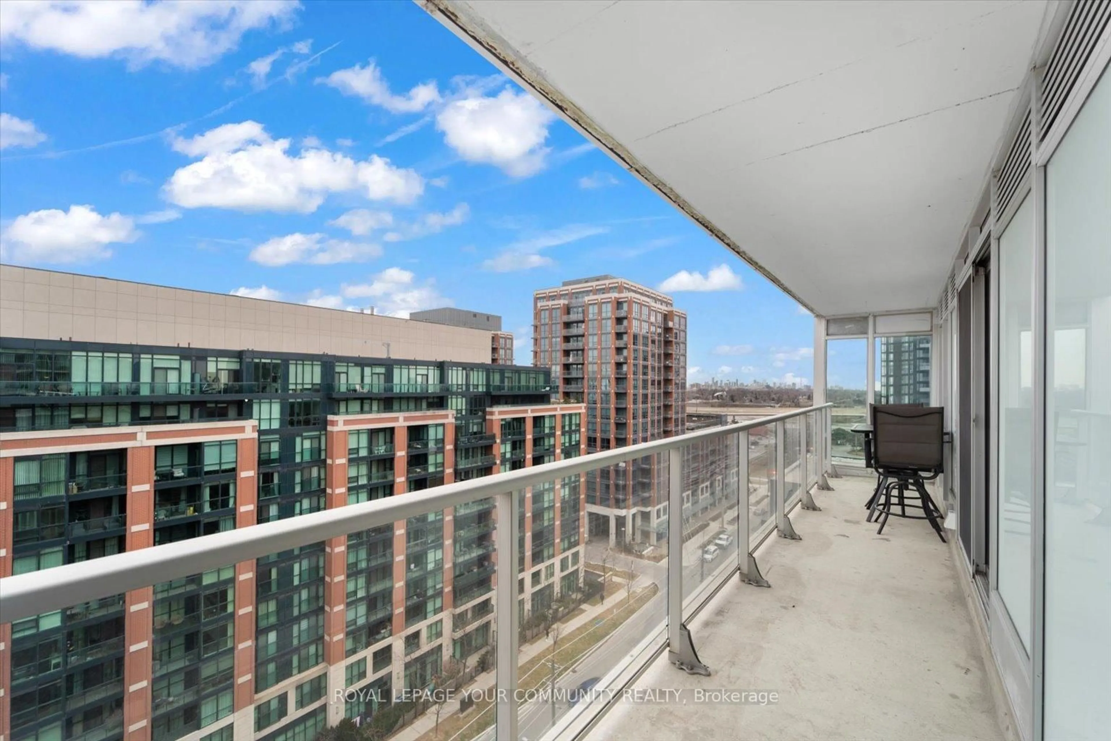 Balcony in the apartment, city buildings view from balcony for 555 Wilson Ave #1107E, Toronto Ontario M3H 0C5