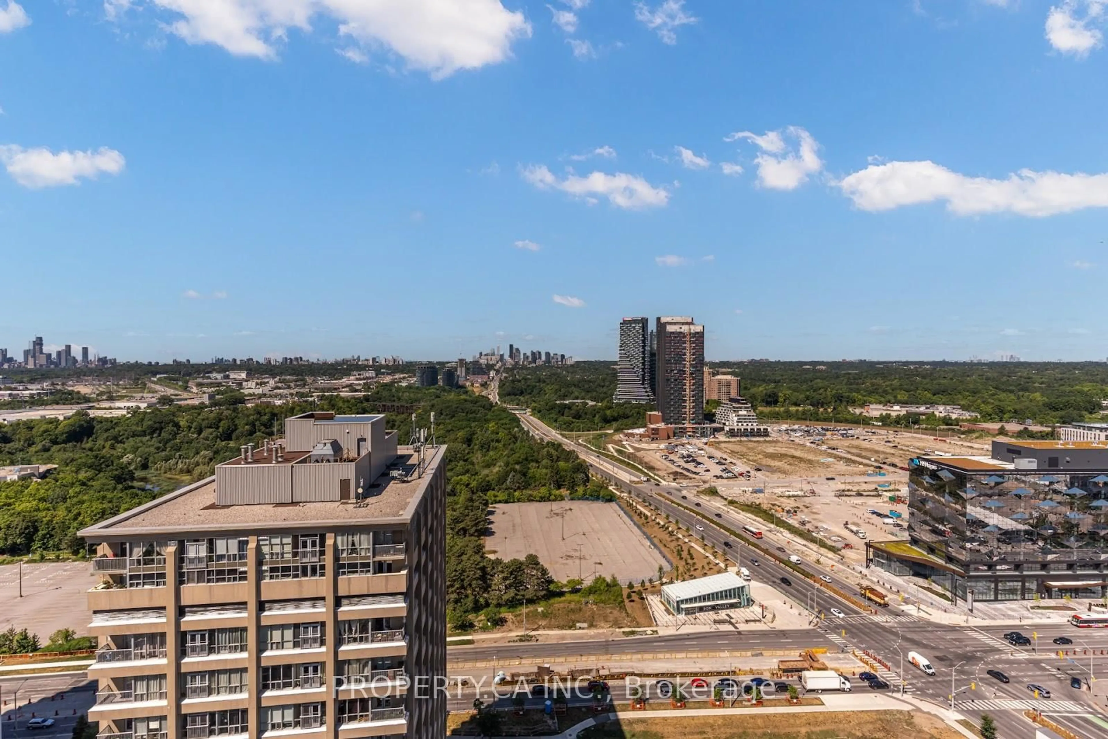 A pic from outside/outdoor area/front of a property/back of a property/a pic from drone, city buildings view from balcony for 6 Sonic Way #N2809, Toronto Ontario M3C 0P1