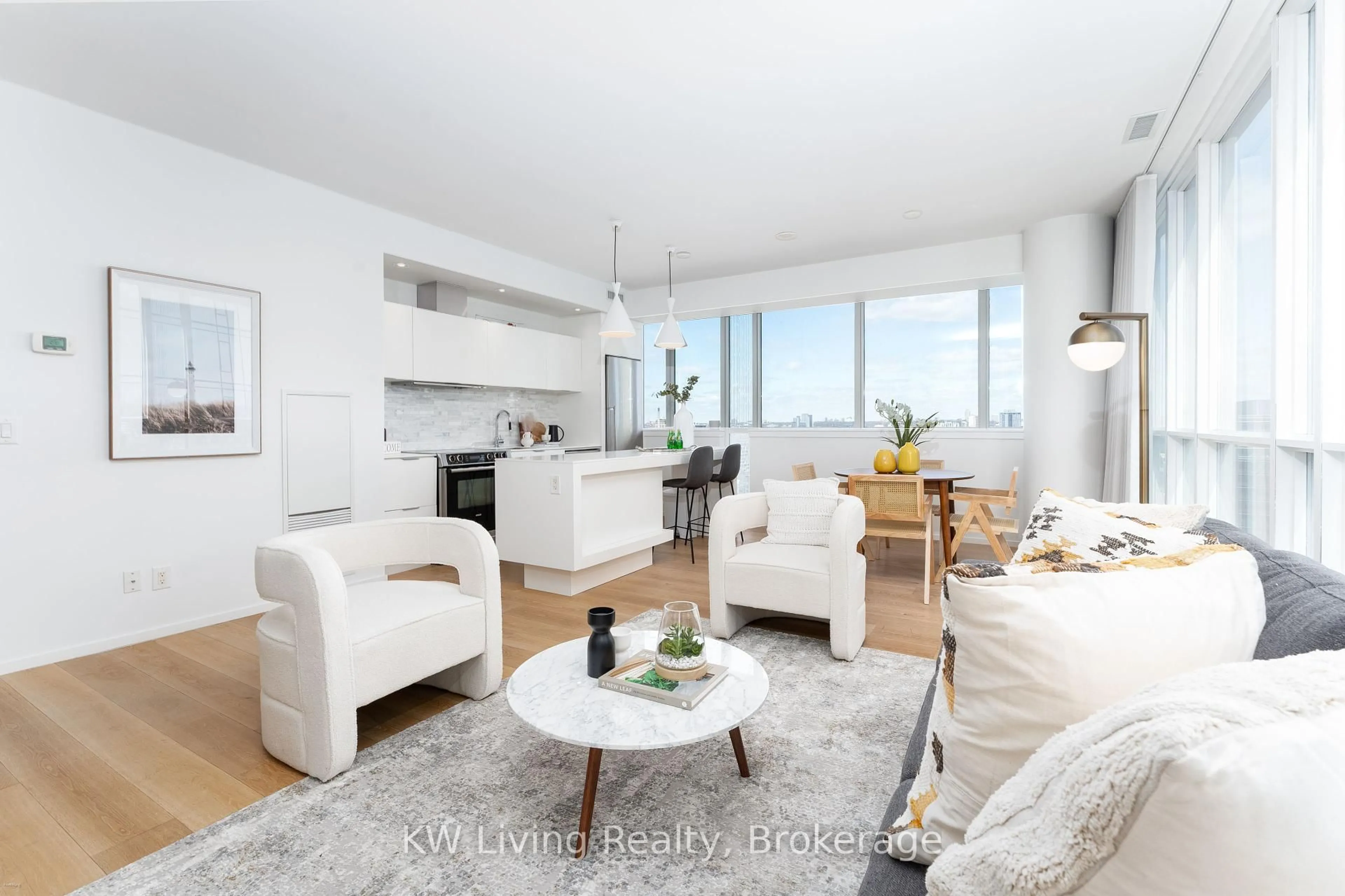 Living room with furniture, wood/laminate floor for 8 Charlotte St #2103, Toronto Ontario M5V 0K4