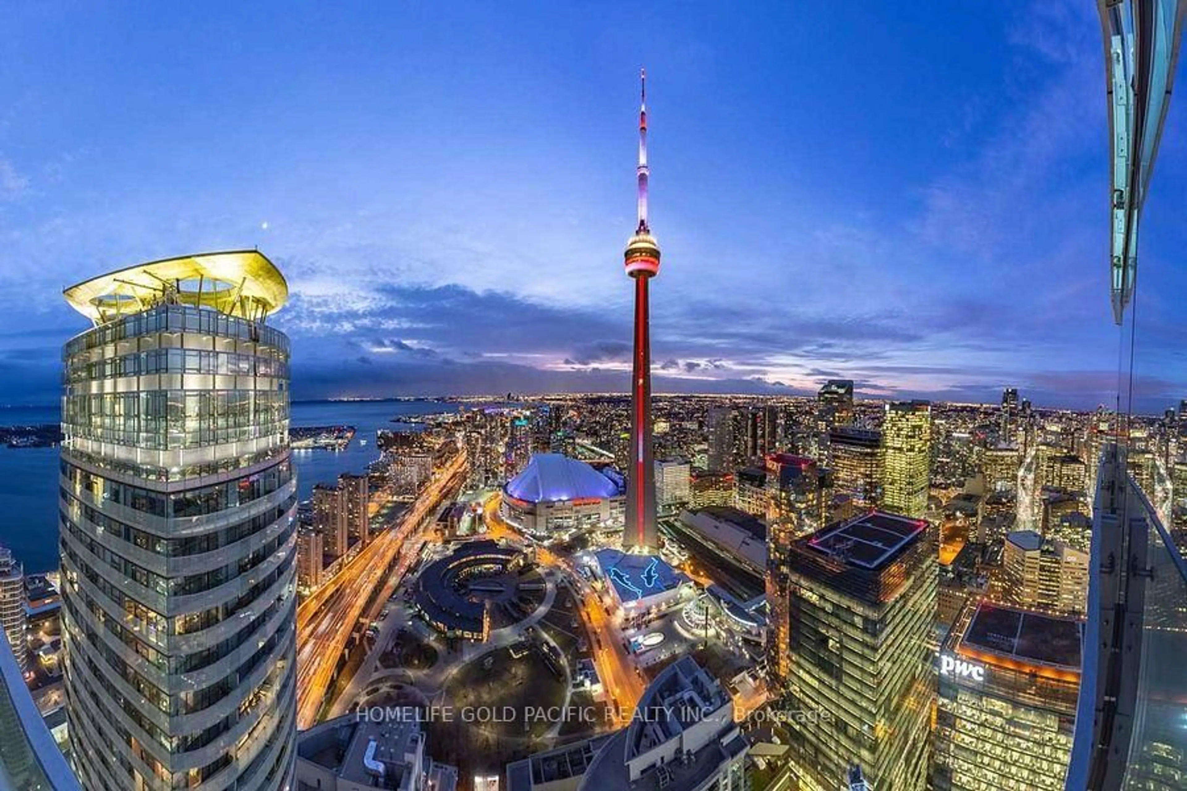A pic from outside/outdoor area/front of a property/back of a property/a pic from drone, city buildings view from balcony for 14 York St #6208, Toronto Ontario M5J 0B1