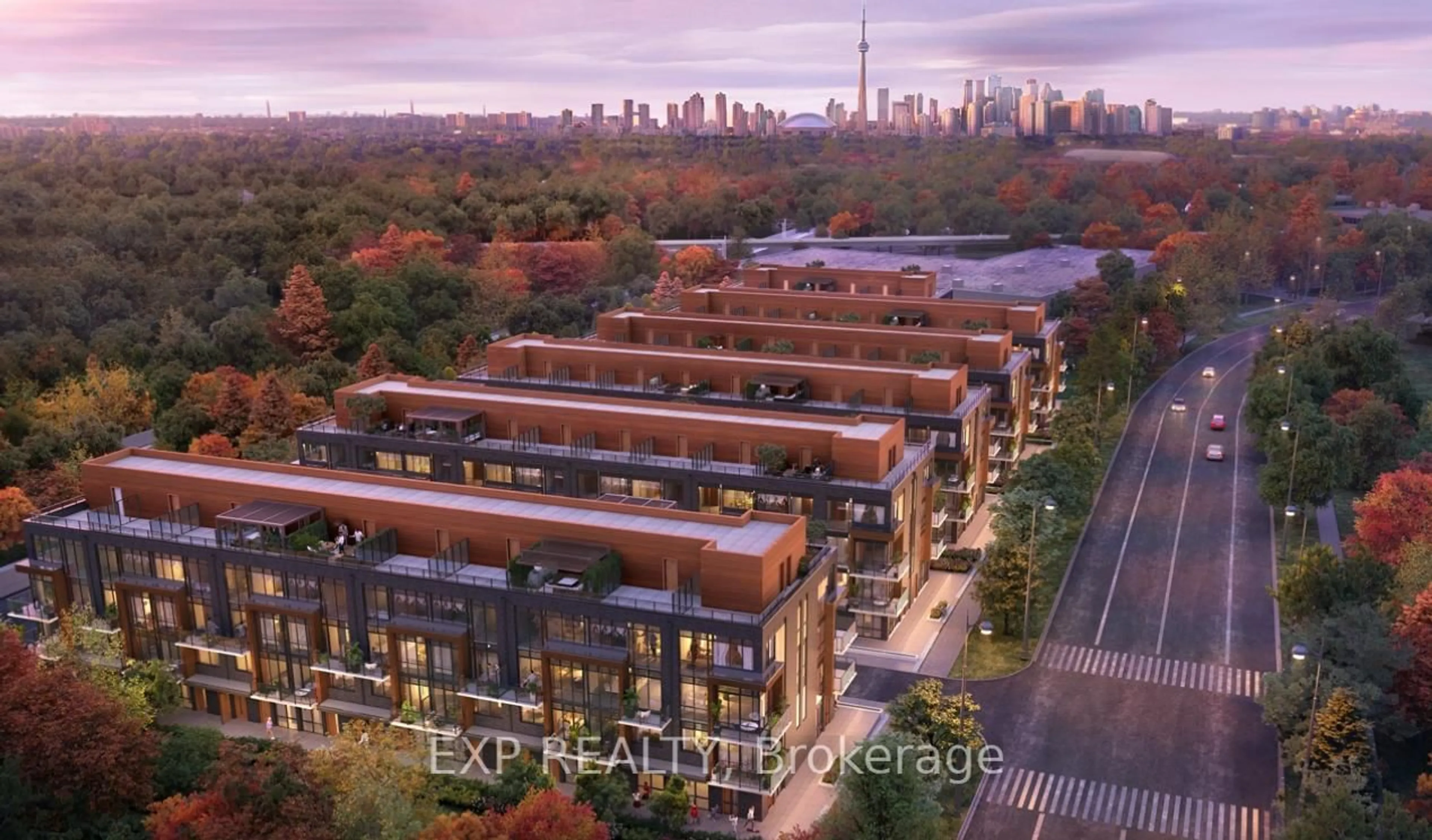 A pic from outside/outdoor area/front of a property/back of a property/a pic from drone, city buildings view from balcony for 71 Curlew Dr #79, Toronto Ontario M3A 2P8