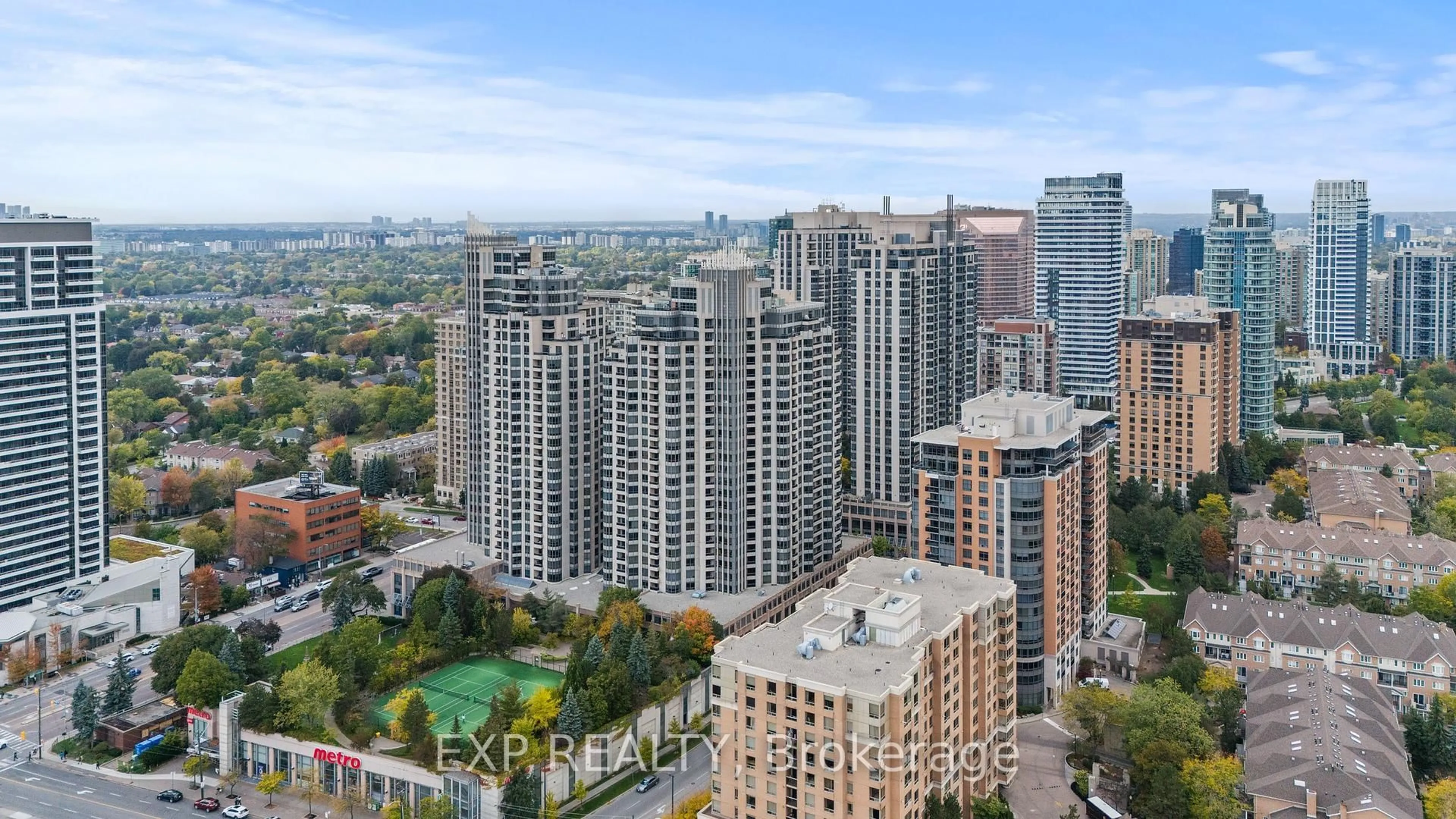 A pic from outside/outdoor area/front of a property/back of a property/a pic from drone, city buildings view from balcony for 15 Northtown Way #1222, Toronto Ontario M2N 7L4