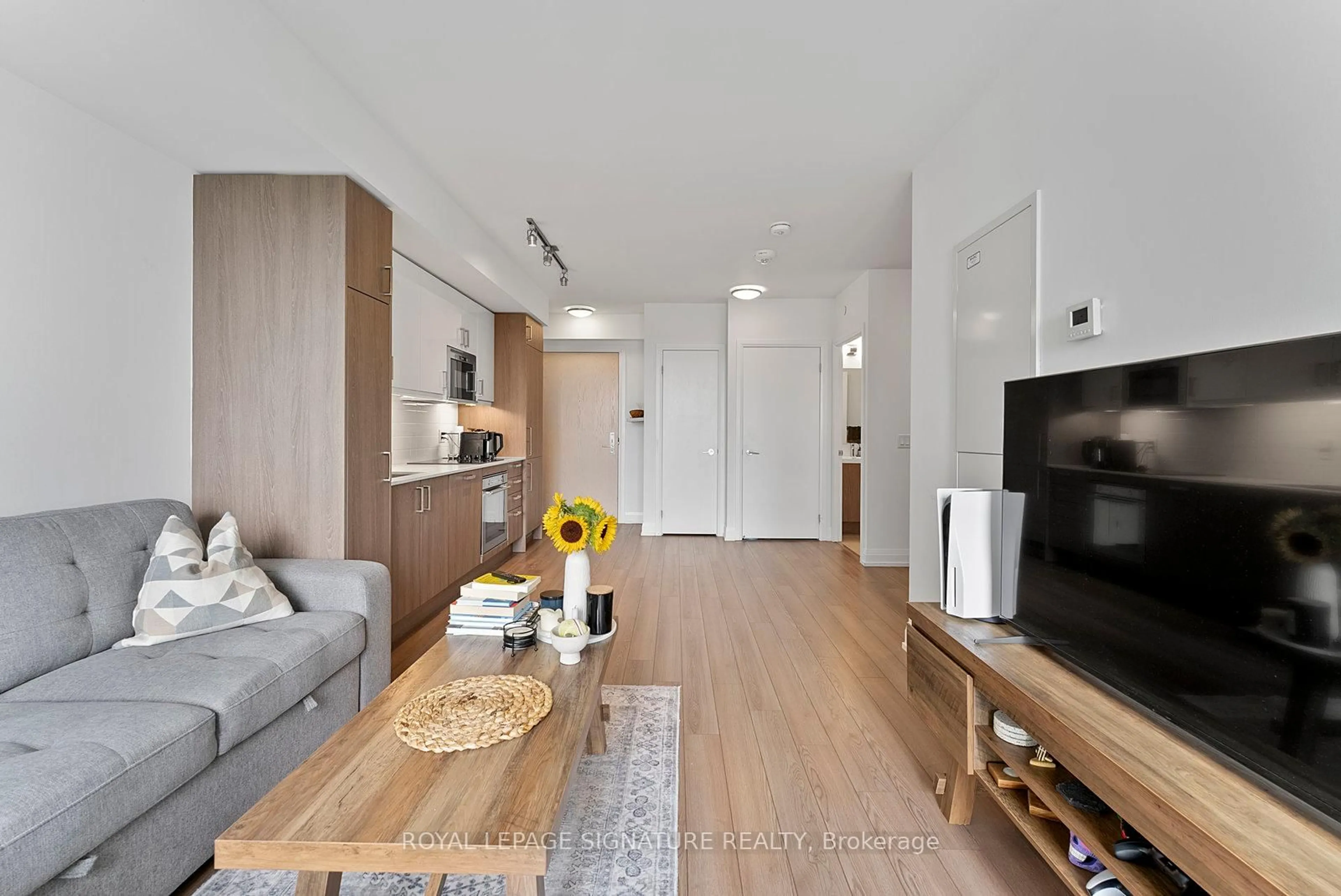 Living room with furniture, wood/laminate floor for 77 Mutual St #2501, Toronto Ontario M5B 2A9