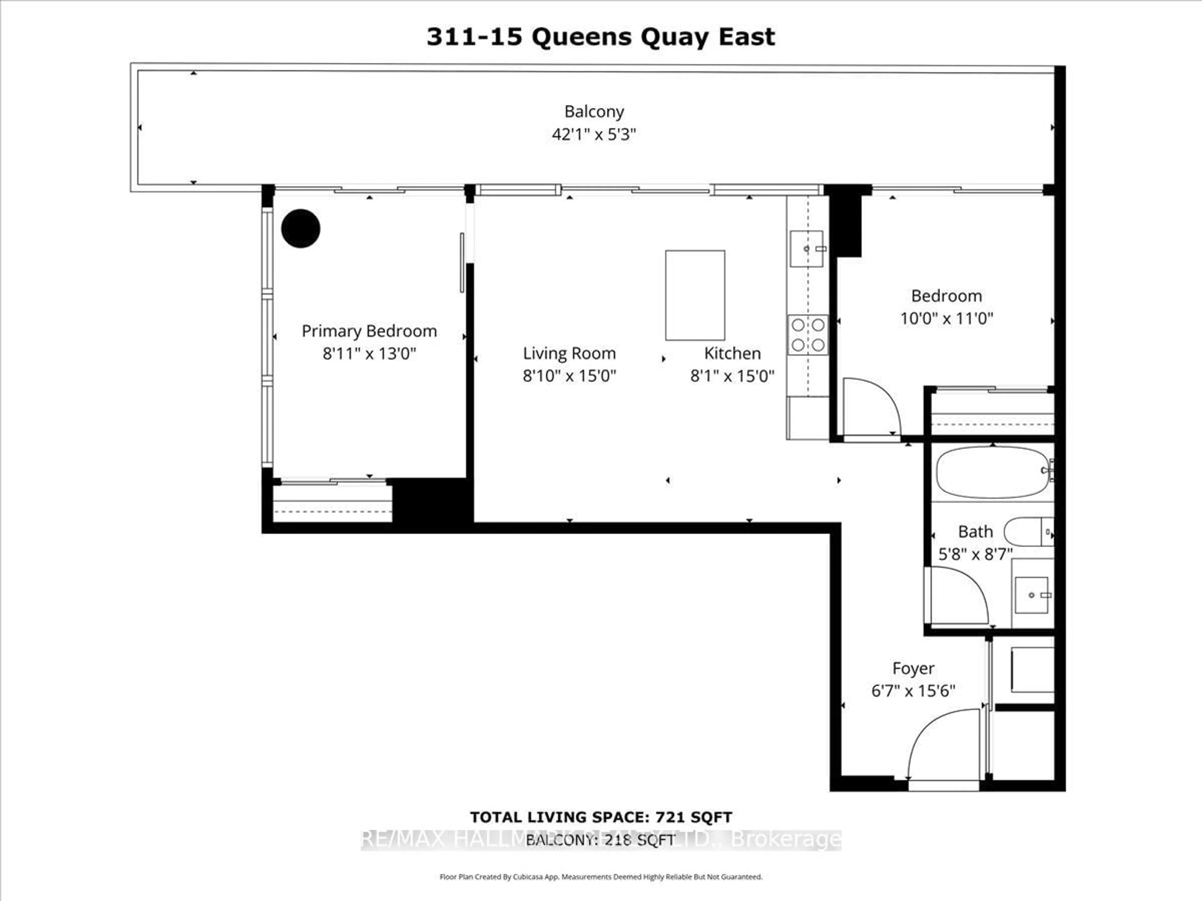 Floor plan for 15 Queens Quay #311, Toronto Ontario M5E 0A4