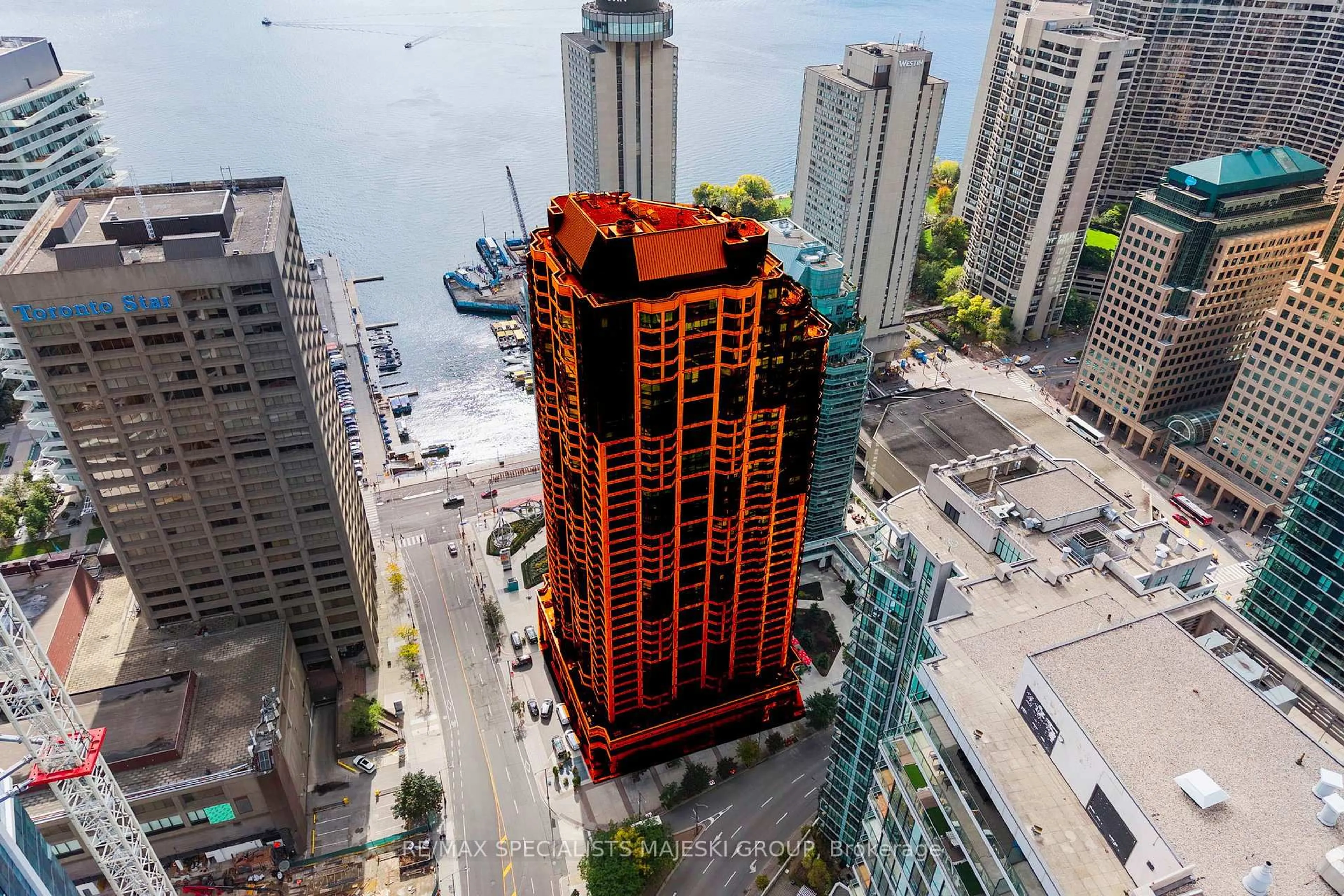 A pic from outside/outdoor area/front of a property/back of a property/a pic from drone, city buildings view from balcony for 10 Yonge St #710, Toronto Ontario M5E 1R4