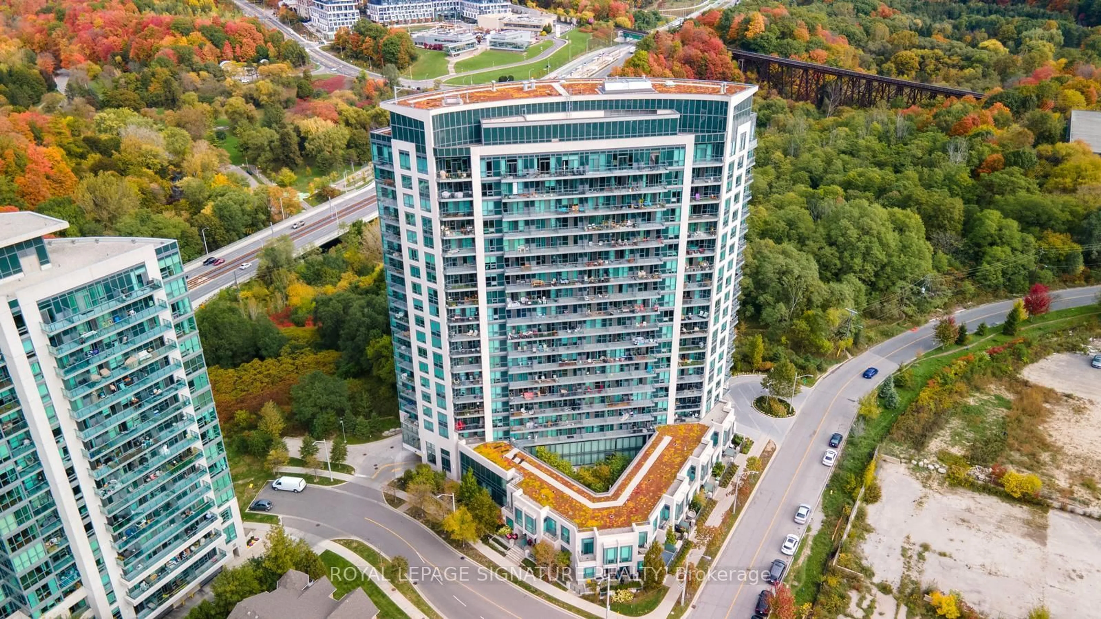A pic from outside/outdoor area/front of a property/back of a property/a pic from drone, city buildings view from balcony for 160 Vanderhoof Ave #504, Toronto Ontario M4G 0B7