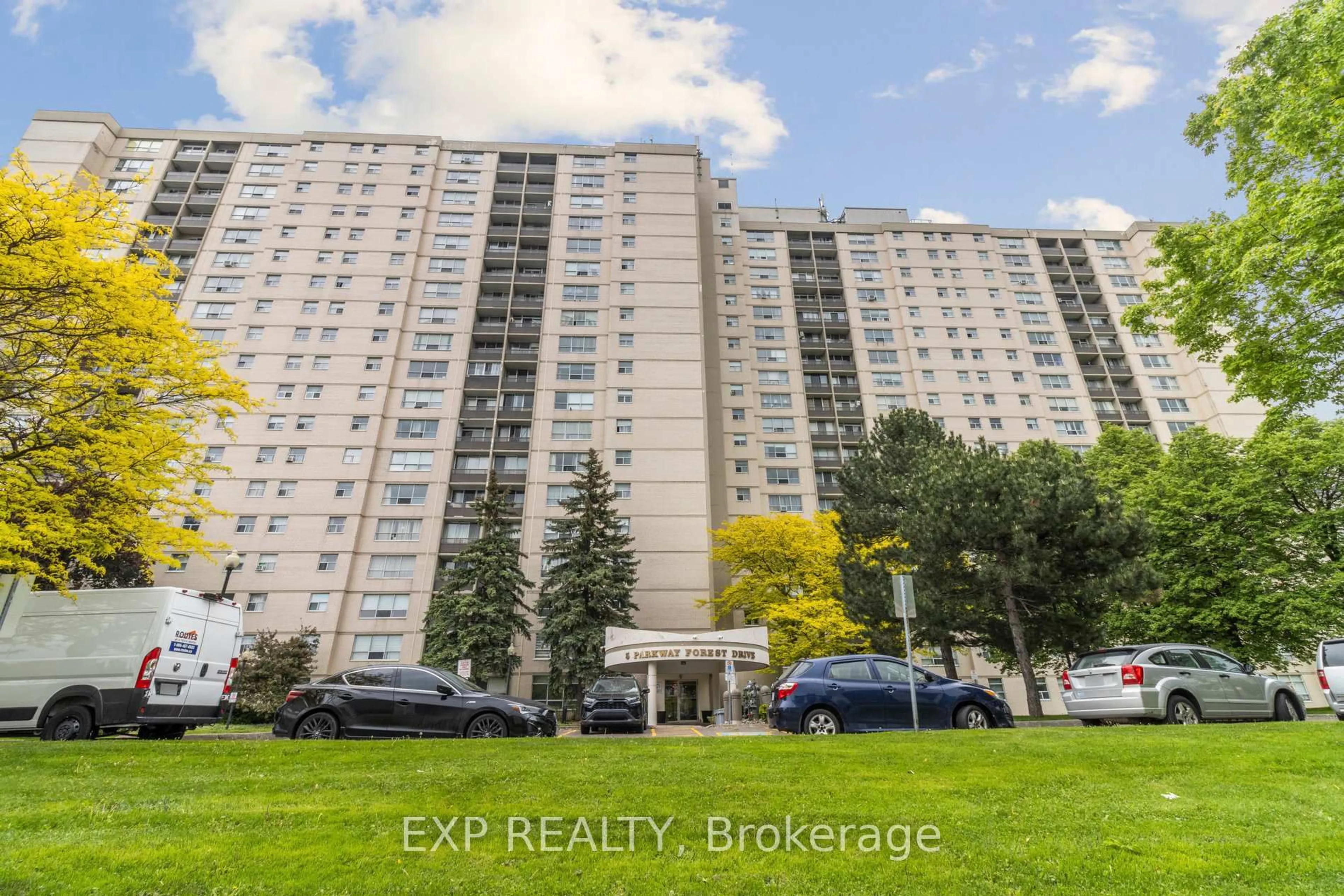 A pic from outside/outdoor area/front of a property/back of a property/a pic from drone, unknown for 5 Parkway Forest Dr #1101, Toronto Ontario M2J 1L2