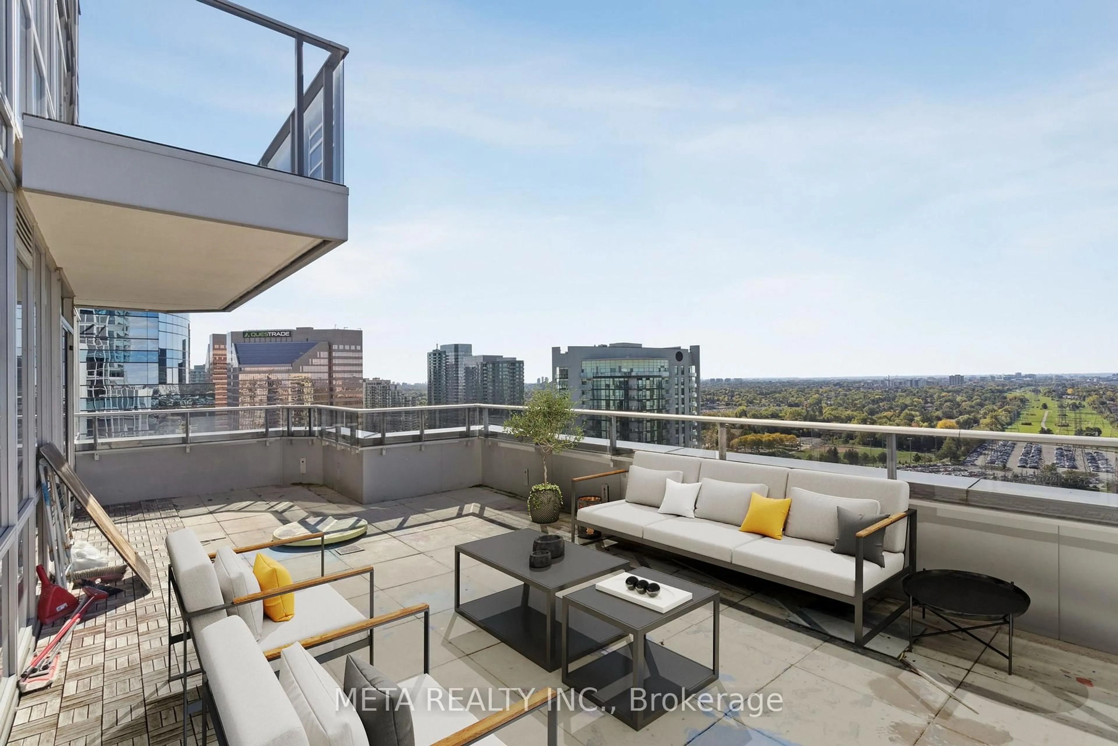 Patio, city buildings view from balcony for 5791 Yonge St #PH201, Toronto Ontario M2M 0A8