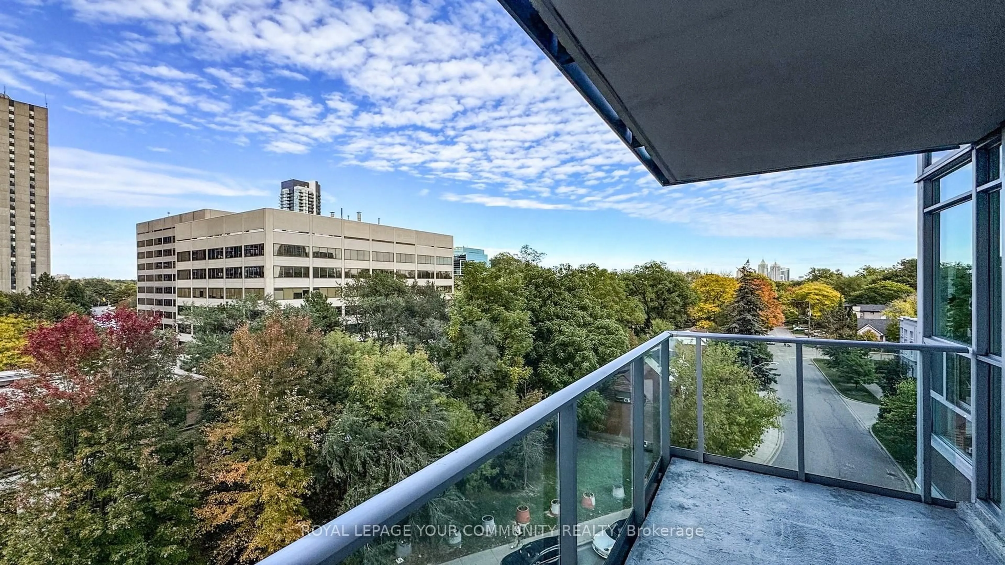 Balcony in the apartment, city buildings view from balcony for 35 Bales Ave #706, Toronto Ontario M2N 7L7
