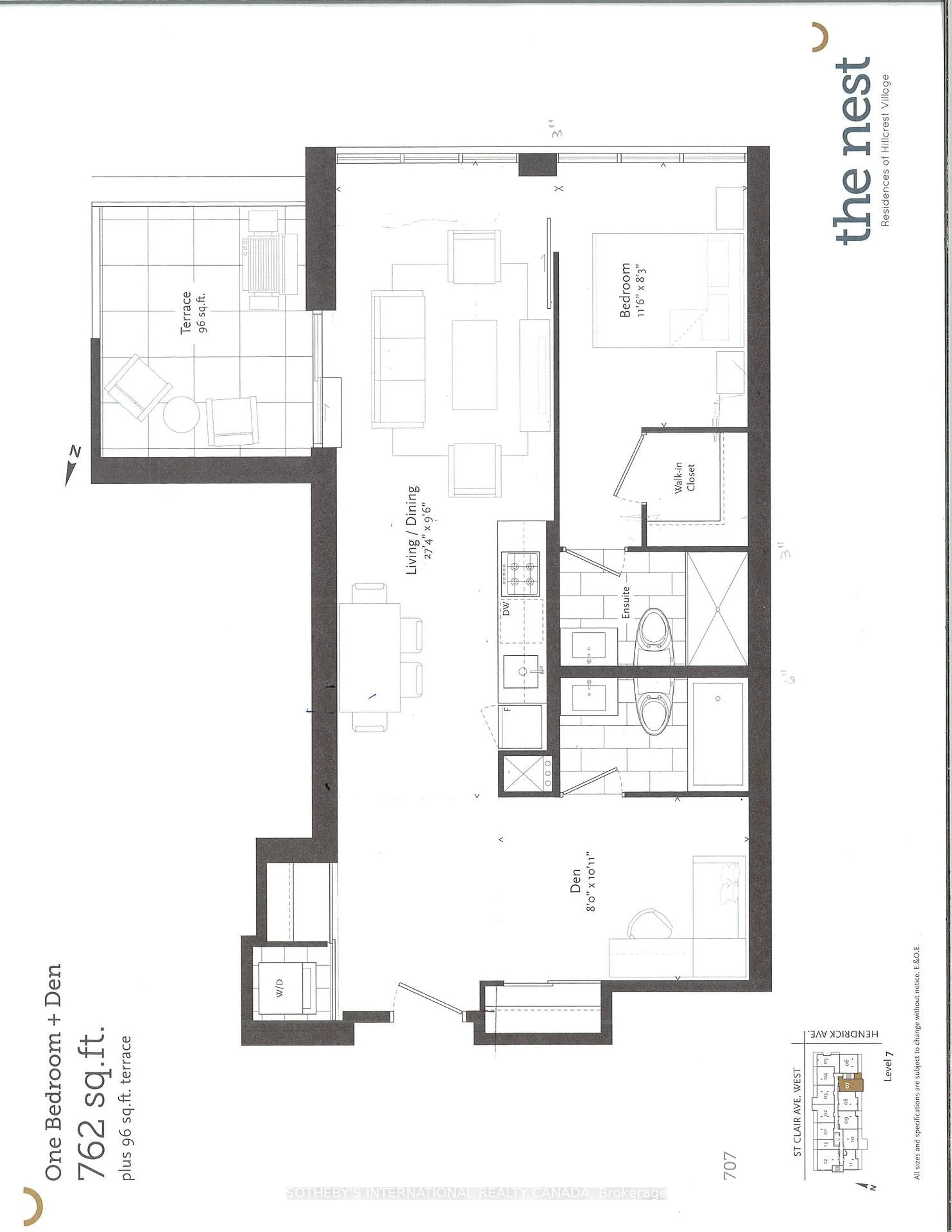 Floor plan for 835 St. Clair Ave #707, Toronto Ontario M6C 0A8
