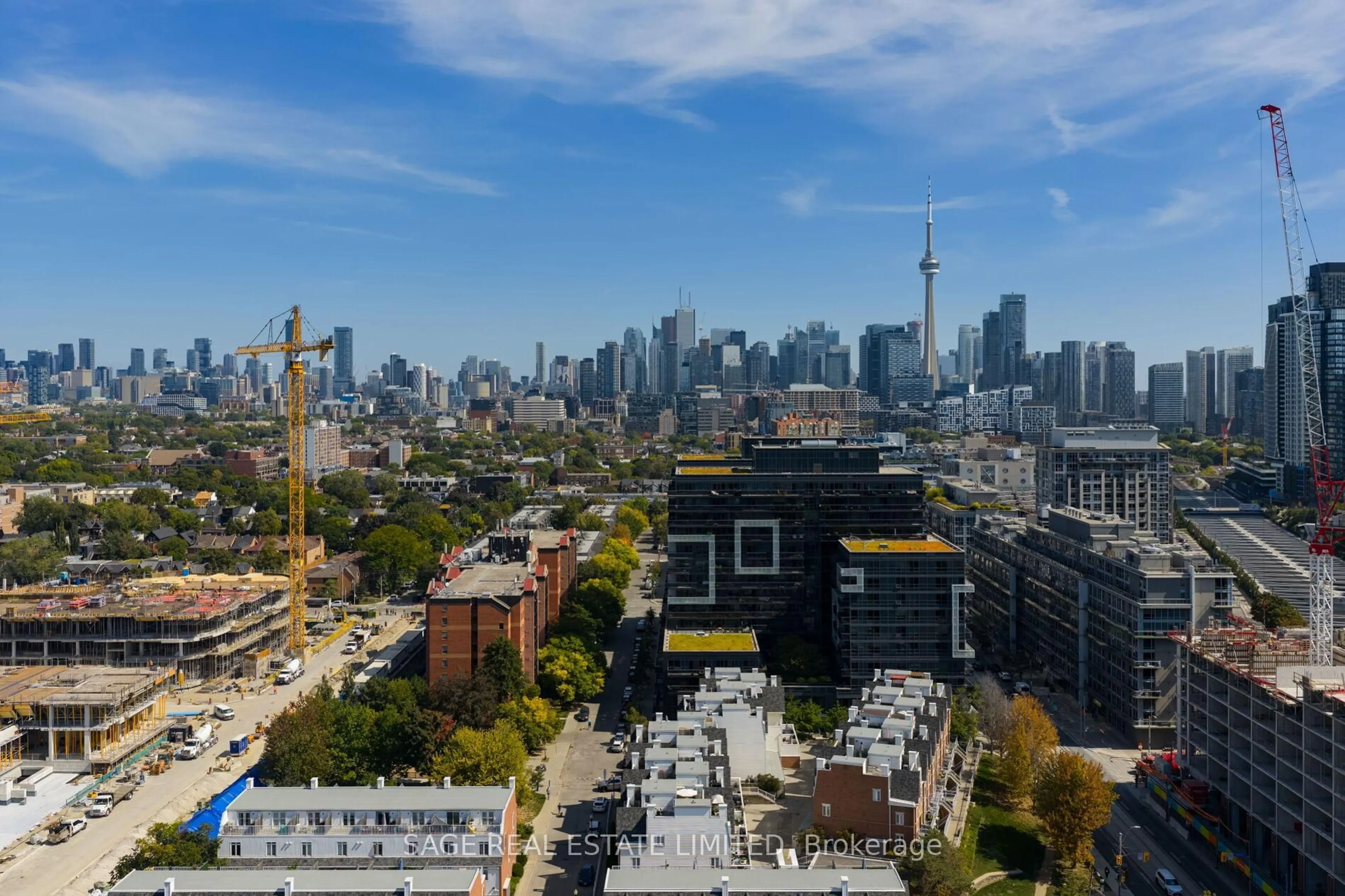 A pic from outside/outdoor area/front of a property/back of a property/a pic from drone, city buildings view from balcony for 12 Sudbury St #811, Toronto Ontario M6J 3W7