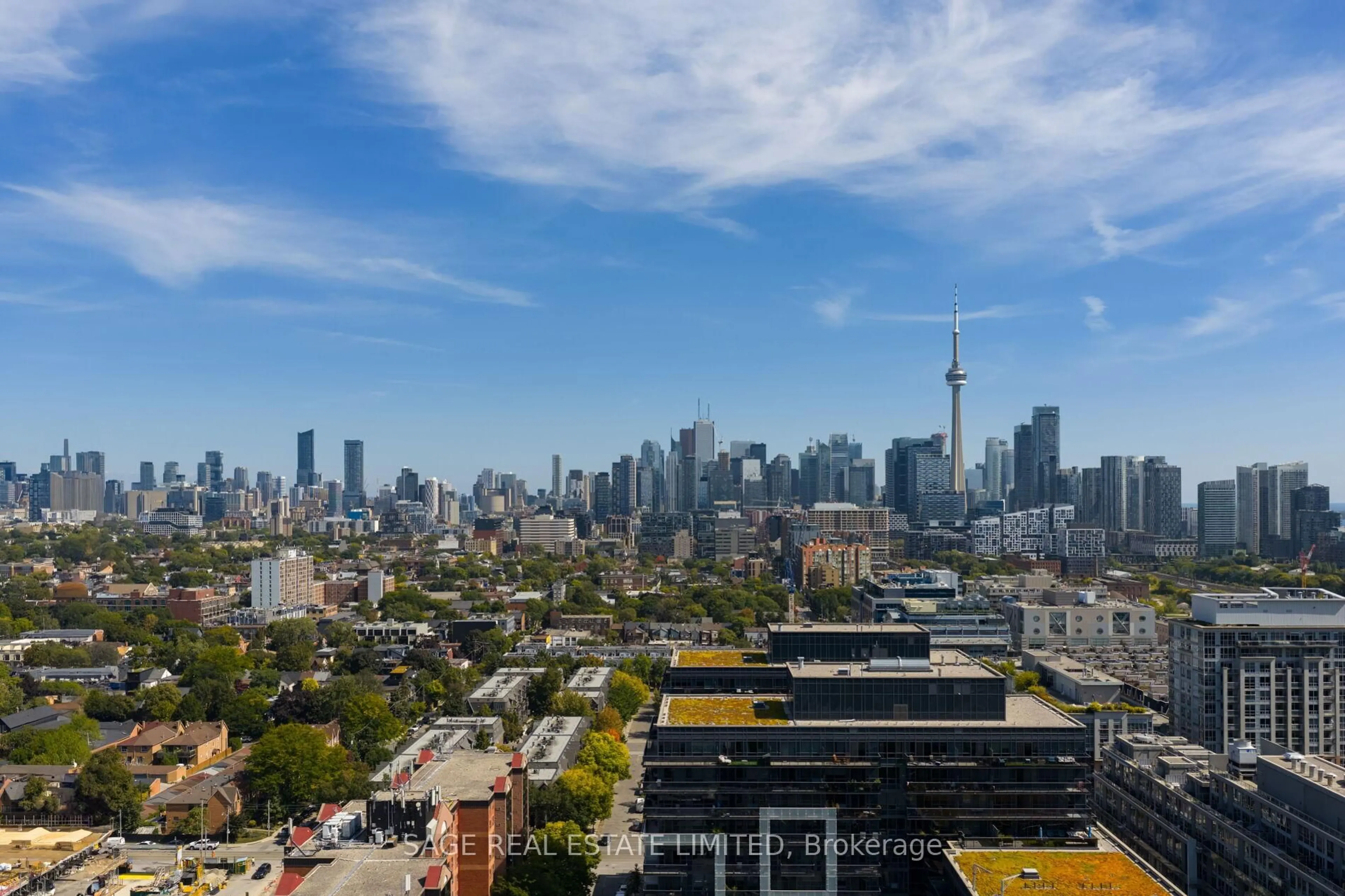 A pic from outside/outdoor area/front of a property/back of a property/a pic from drone, city buildings view from balcony for 12 Sudbury St #811, Toronto Ontario M6J 3W7