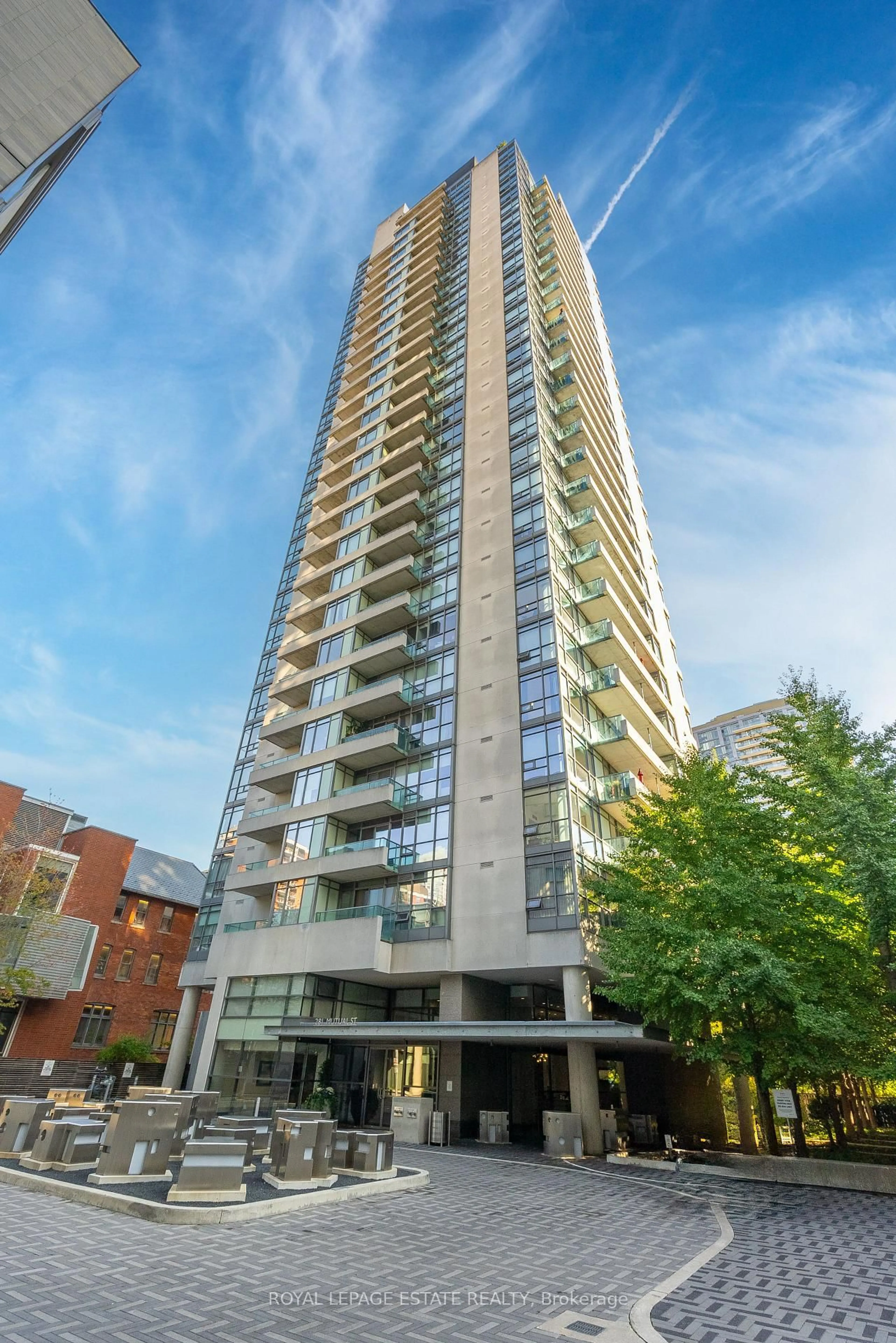 A pic from outside/outdoor area/front of a property/back of a property/a pic from drone, unknown for 281 Mutual St #1003, Toronto Ontario M4Y 3C4