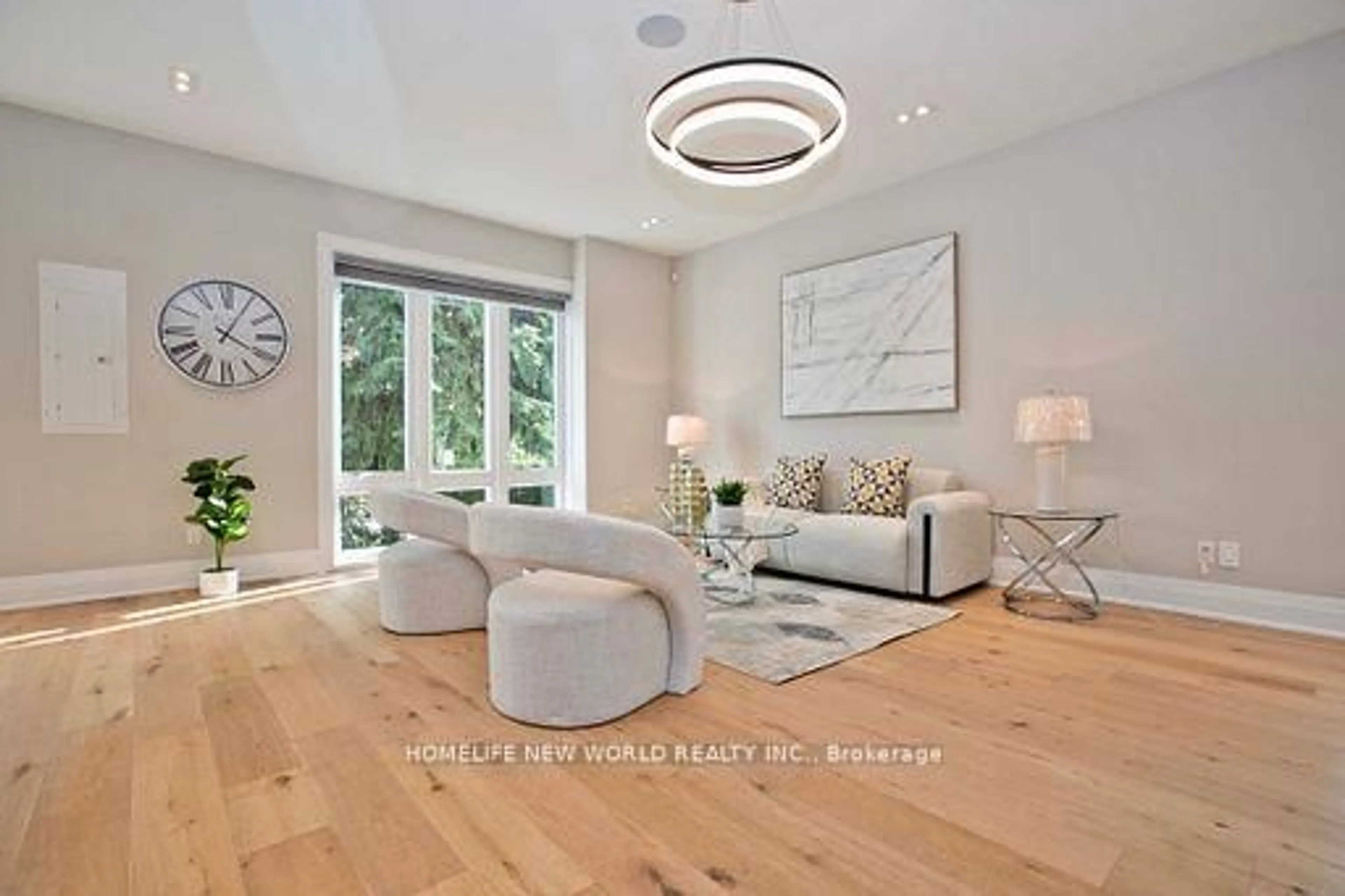 Living room with furniture, wood/laminate floor for 180 Goulding Ave, Toronto Ontario M2R 2P4