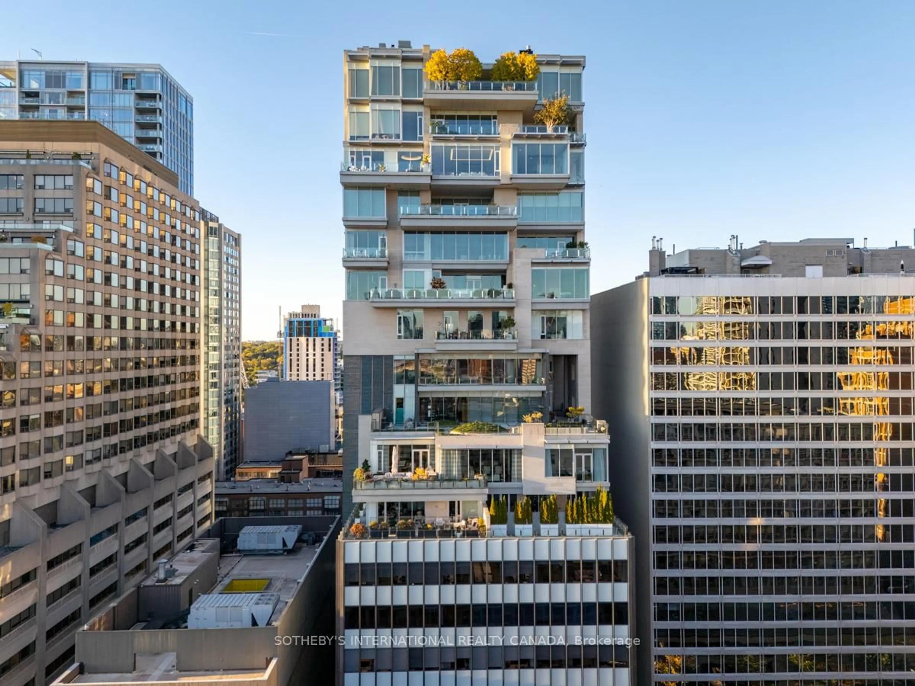 A pic from outside/outdoor area/front of a property/back of a property/a pic from drone, city buildings view from balcony for 155 Cumberland St #1201, Toronto Ontario M5R 1A2