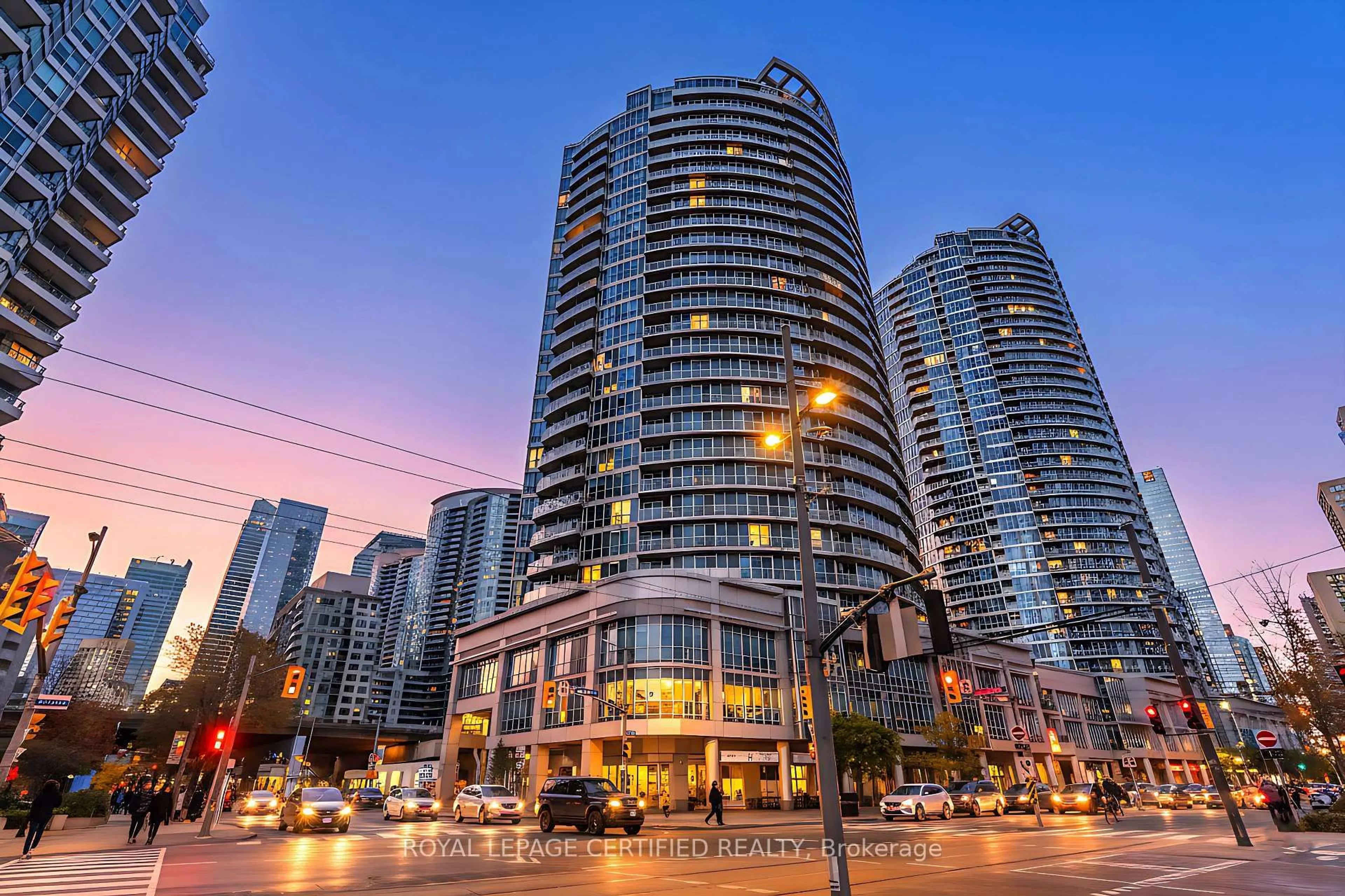 Patio, city buildings view from balcony for 218 Queens Quay #1405, Toronto Ontario M5J 2Y6