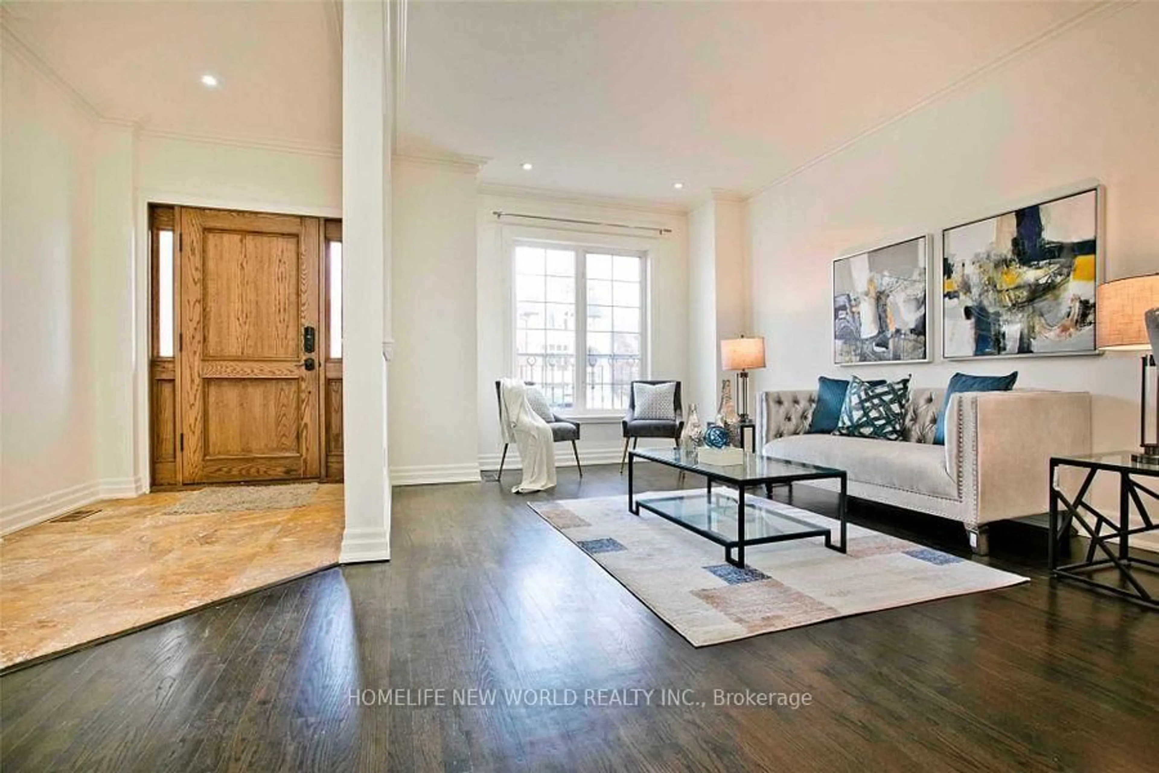 Living room with furniture, wood/laminate floor for 7 Roslin Ave, Toronto Ontario M4N 1Y8