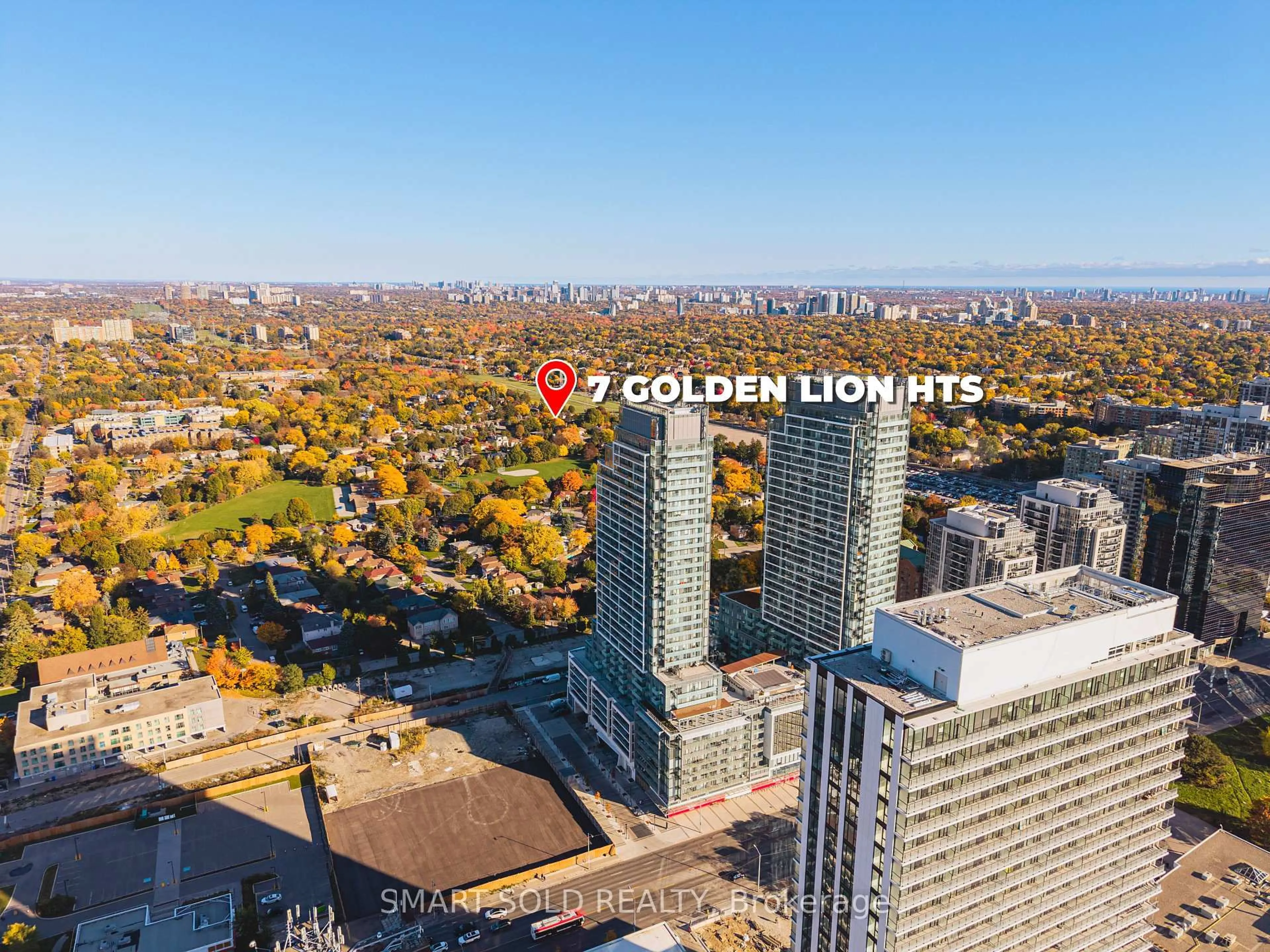 A pic from outside/outdoor area/front of a property/back of a property/a pic from drone, city buildings view from balcony for 7 Golden Lion Hts #N2005, Toronto Ontario M2M 0C1
